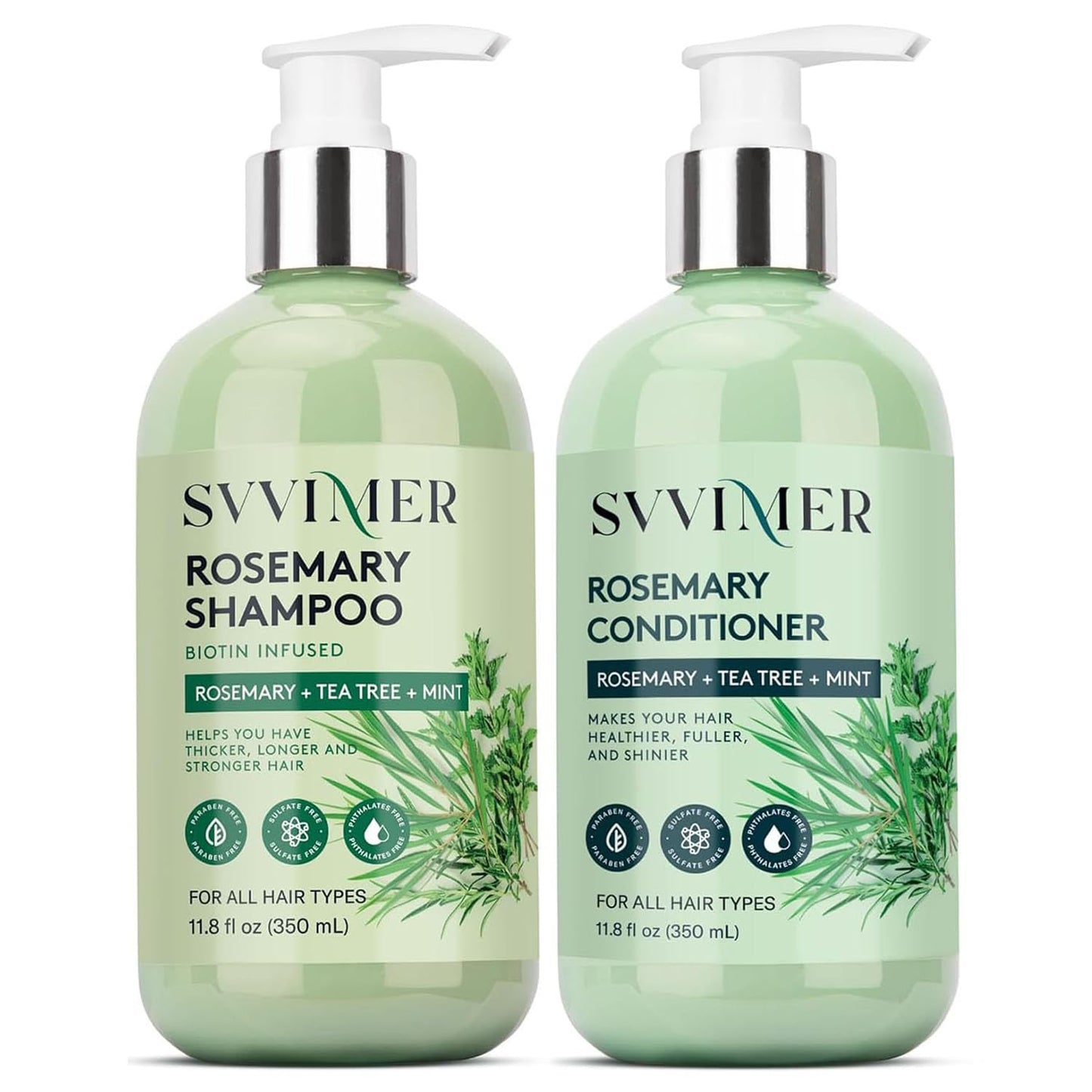 Svvimer Hair Thickening Shampoo & Conditioner – Rosemary, Biotin, Tea Tree Oil & Mint | Sulfate-Free for Women & Men