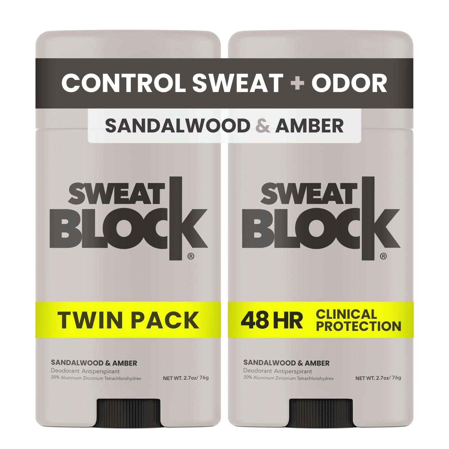 SweatBlock Clinical Strength Deodorant & Antiperspirant – Sandalwood & Amber, 2 Pack