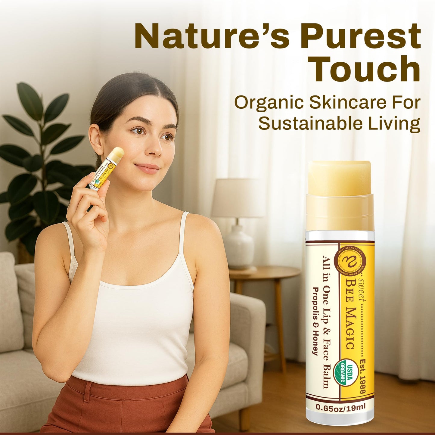 Sweet Bee Naturals Organic Beeswax Lip Balm – Honey & Propolis Moisturizing Stick | Pack of 3