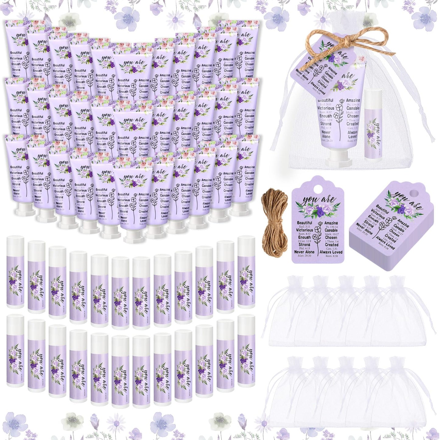 Swiffen 24-Set Christian Hand Cream and Lip Balm Gift Set – Travel-Size, Bible Verse Design, Elegant Gift for Women