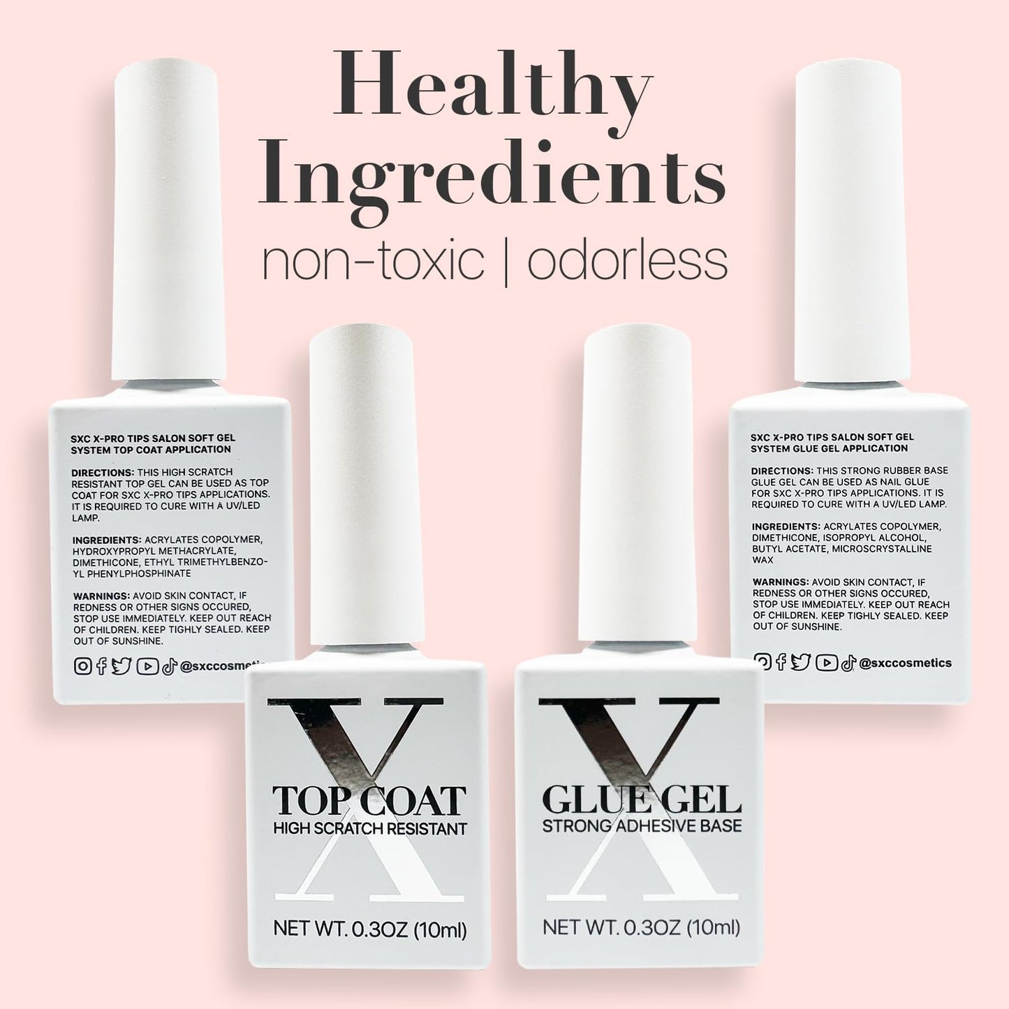 SXC Cosmetics French Tip Press-On Nails – Skin Tone Nude & Color Series | XS Square X-Pro Tips Starter Kit ST113KIT