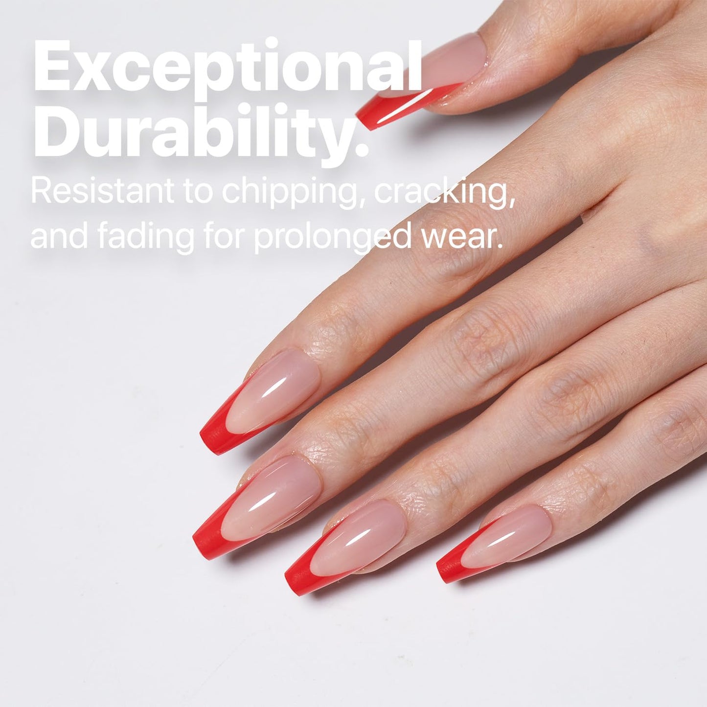 SXC Cosmetics X-Pro Tips French Tip Press-On Nails – French Red Edition, Coffin Shape (RED120KIT-M)
