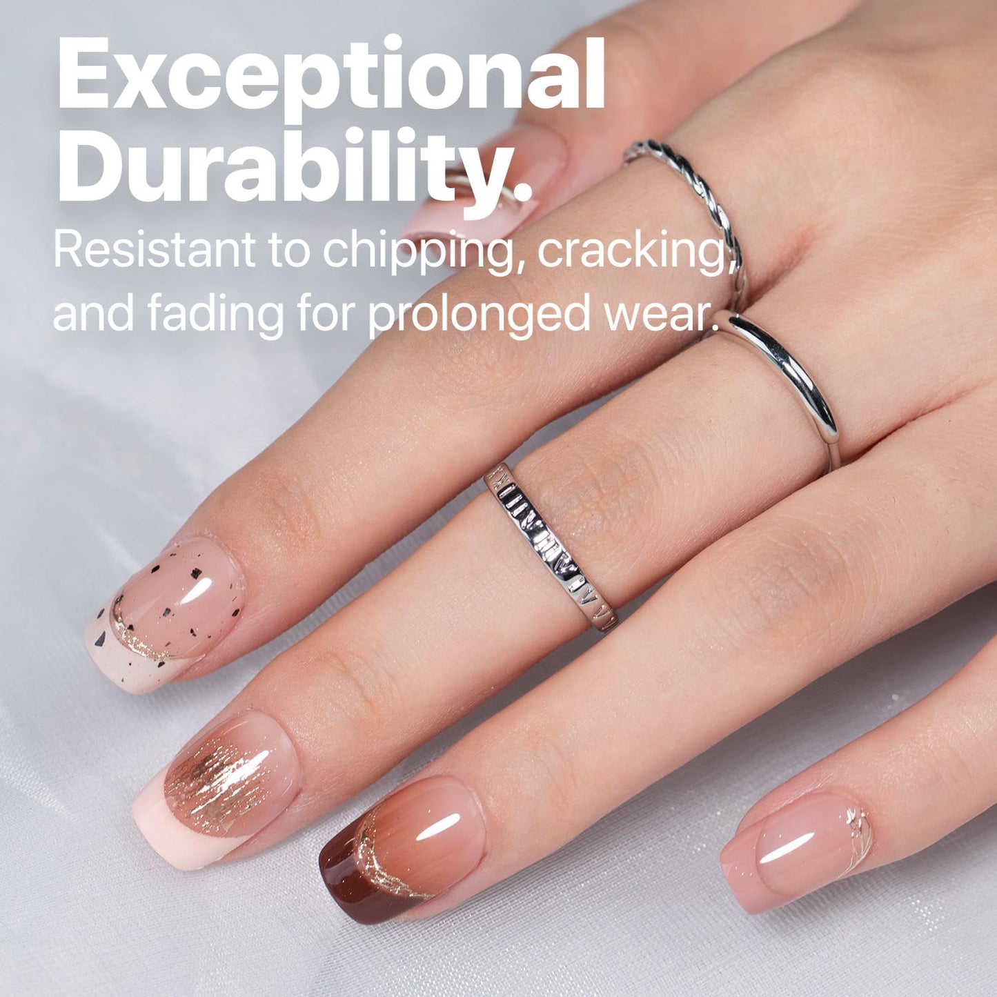 SXC Cosmetics French Tip Press-On Nails – Skin Tone Nude & Color Series | XS Square X-Pro Tips Starter Kit ST113KIT