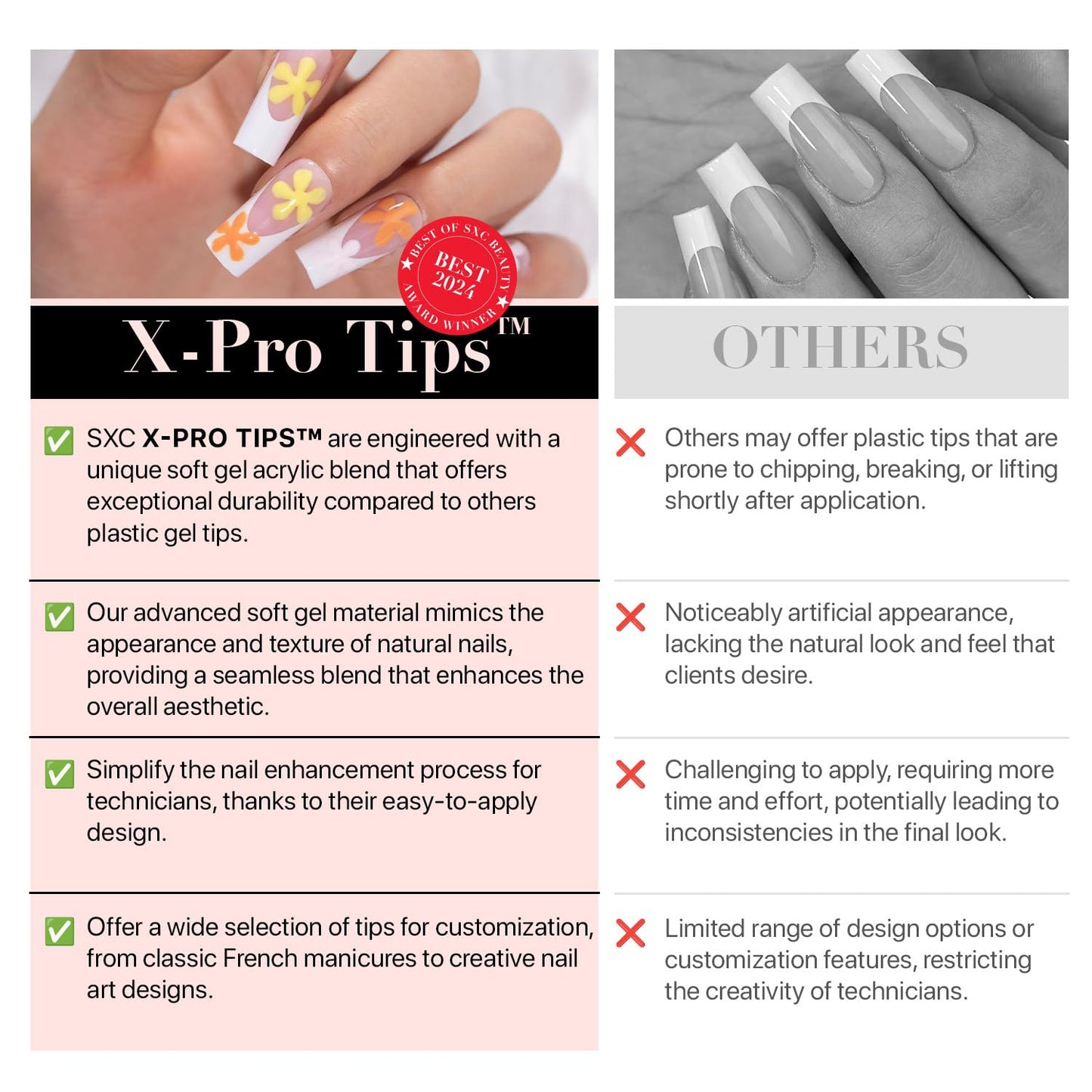 SXC Cosmetics French Tip Press-On Nails – Skin Tone Nude & Color Series | XS Square X-Pro Tips Starter Kit ST113KIT