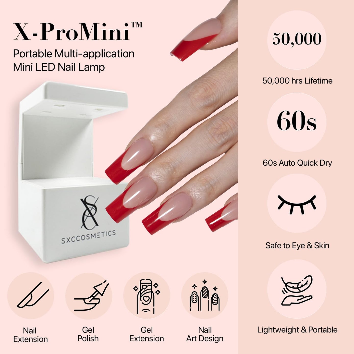 SXC Cosmetics French Tip Press On Nails – Red Series, Medium Square, X-Pro Tips Starter Kit | 150PCS, 15 Sizes, 5 Styles, Beginner-Friendly