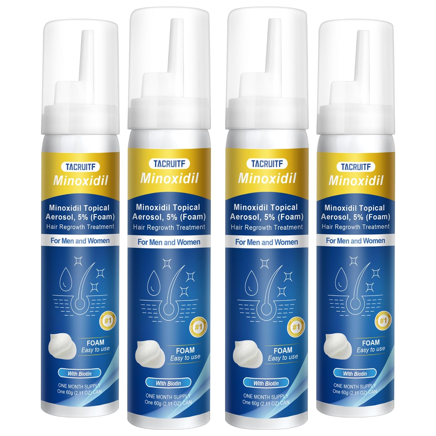Tacruitf 4-Pack Minoxidil Foam 5% – Hair & Beard Growth, Biotin-Infused, 8.44 oz