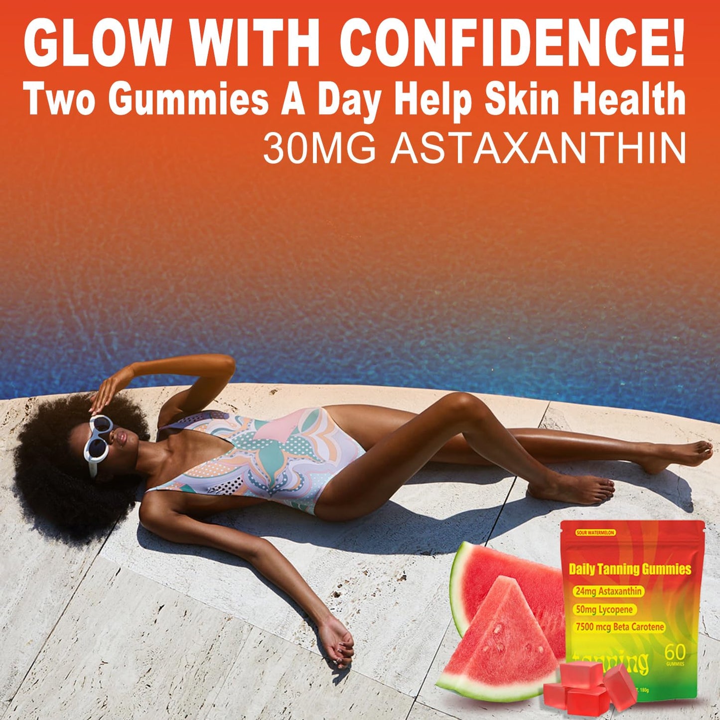 TailTrespass Tanning Gummies – Daily Astaxanthin, Lycopene & Beta Carotene for Glow (60 Count)