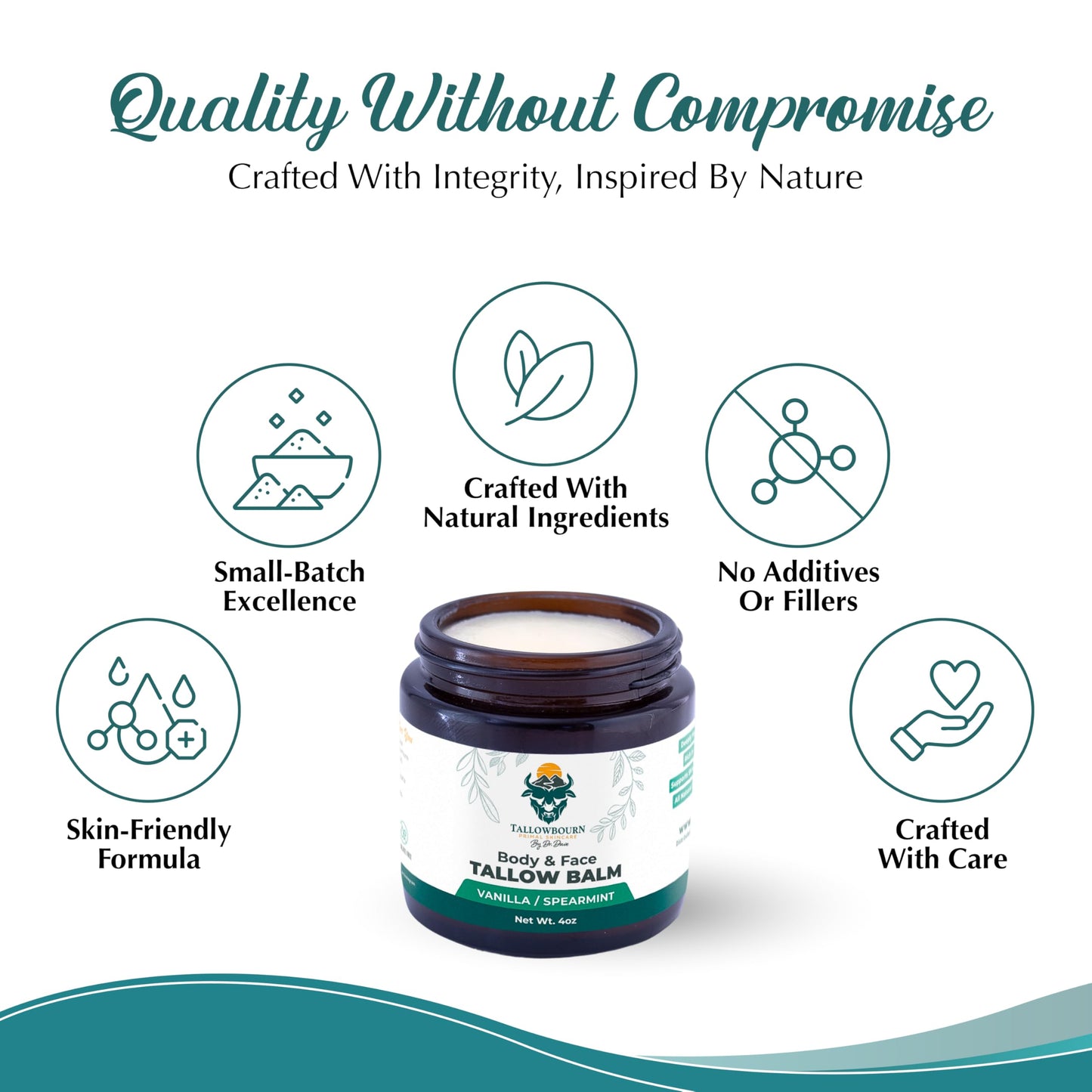 Tallowbourn Grass-Fed Beef Tallow Balm | Vanilla & Spearmint, Face & Body, 4 oz