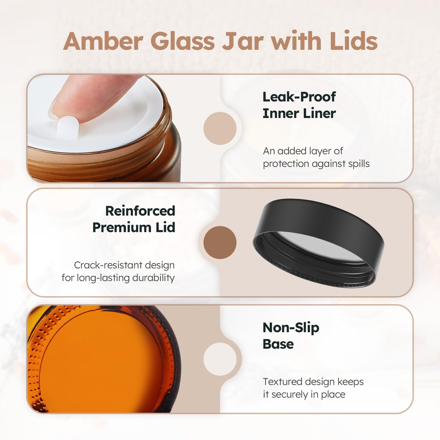 Tecohouse 4 oz Amber Glass Jars with Lids – 24 Pack | Leakproof, Airtight Storage for Lotions, Candles, and DIY Projects