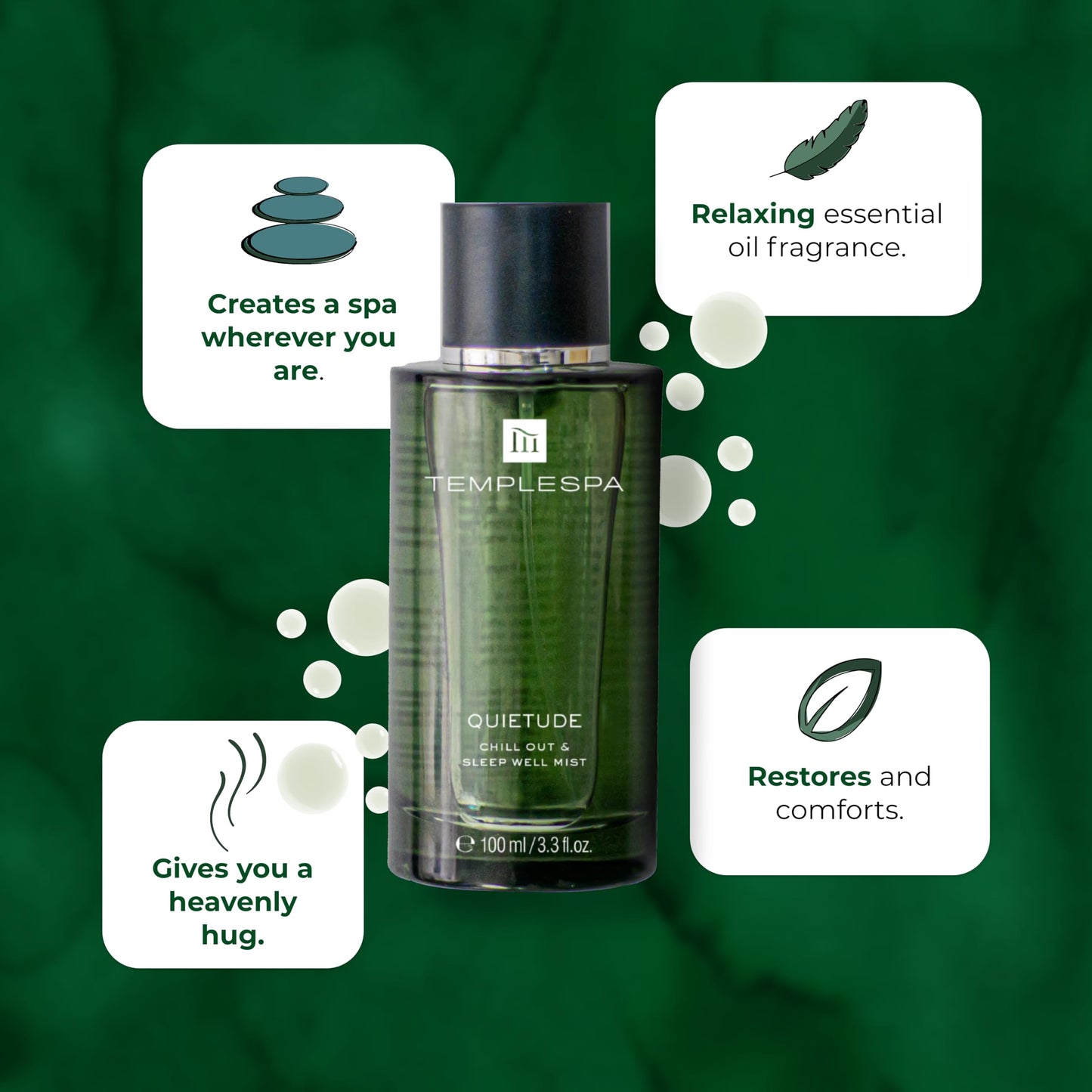 TempleSpa QUIETUDE Chill Out & Sleep Well Mist – Natural Body Spray, Vegan, 3.3 fl oz
