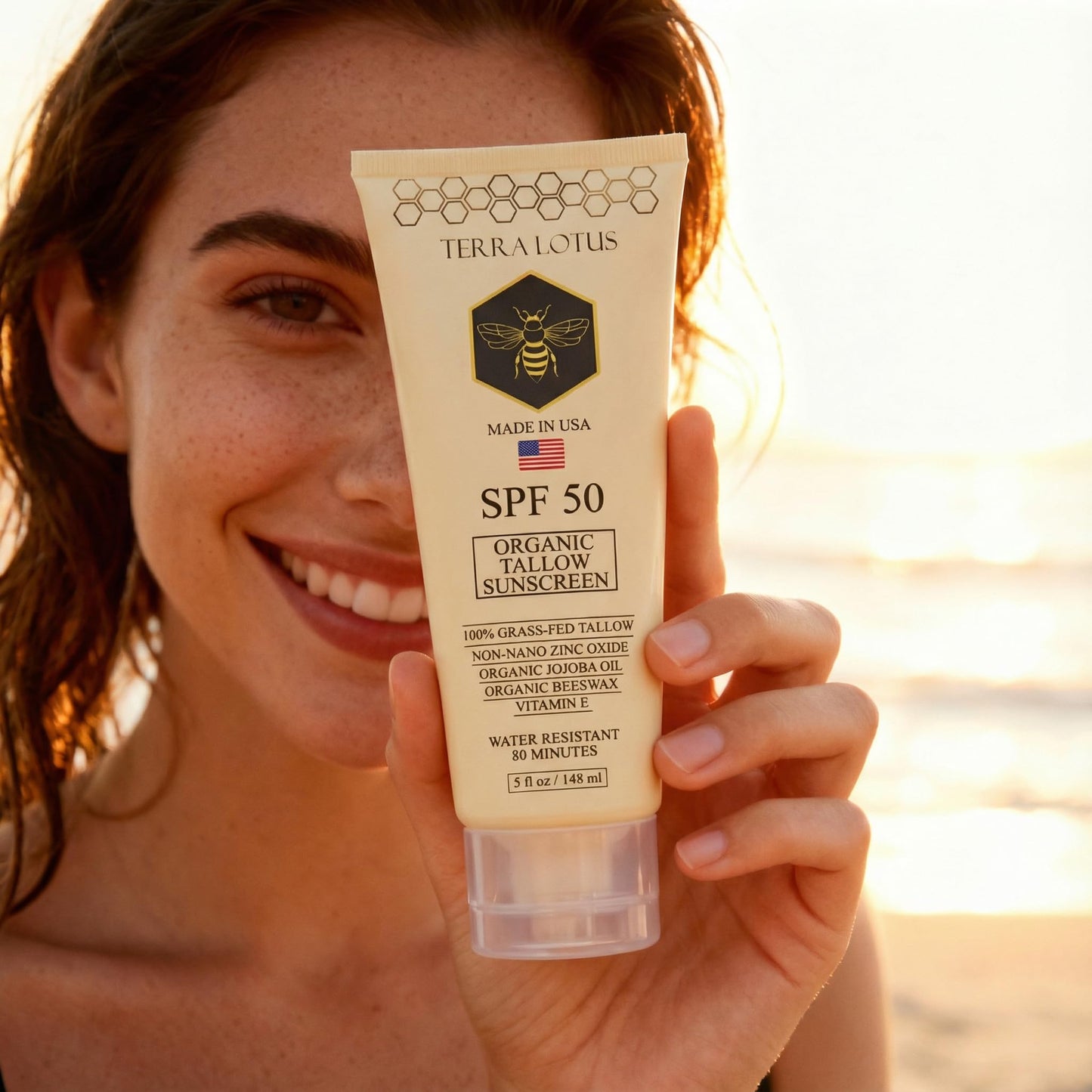 Terra Lotus Organic Tallow Sunscreen SPF 50 - Reef-Safe Mineral Defense for Face & Body (5 oz)