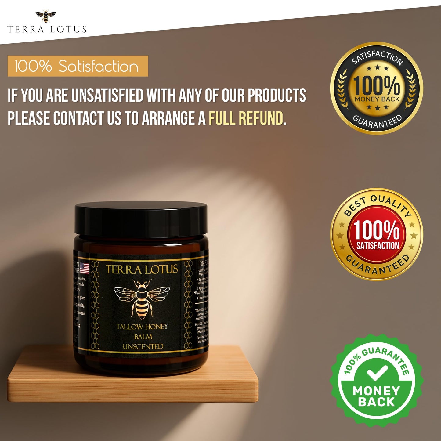Terra Lotus Organic Grass-Fed Beef Tallow Balm with Raw Honey – Unscented 4oz
