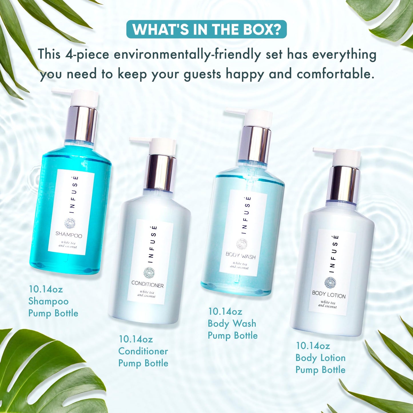 Terra Pure 1-Shoppe Infuse EcoBox All-In-Kit — White Tea & Coconut Soap, 4-Piece Hotel Amenities