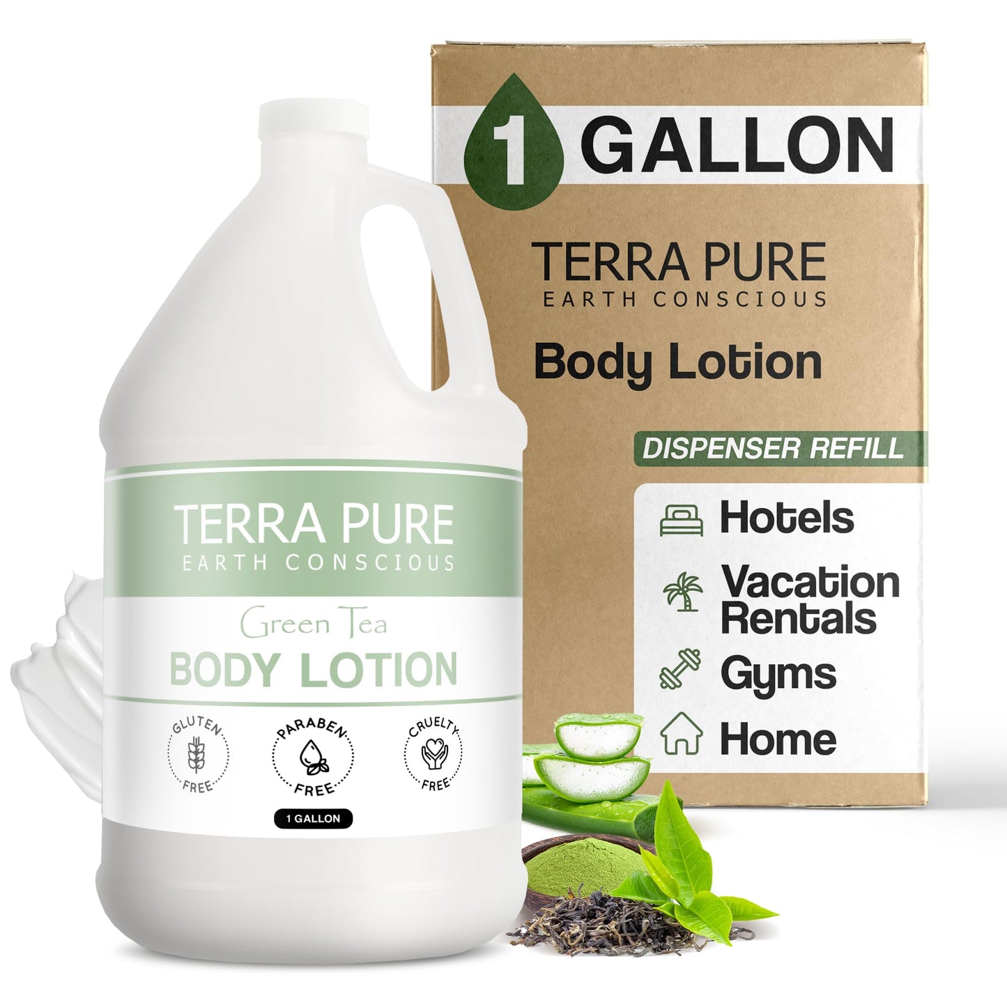 Terra Pure Green Tea Hotel Body Lotion - 1 Gallon for Hotels & Vacation Rentals | Refill Dispensers