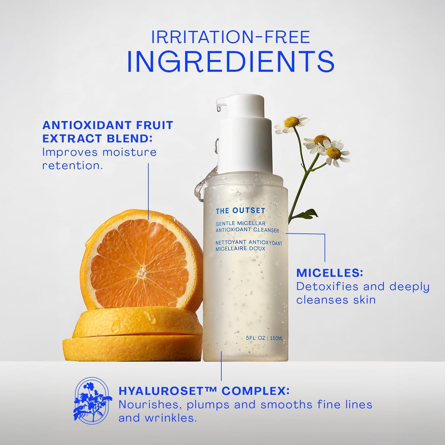 The Outset Micellar Antioxidant Cleanser – Hydrating Gel, Fragrance-Free, Vegan, Gluten-Free (5 oz)