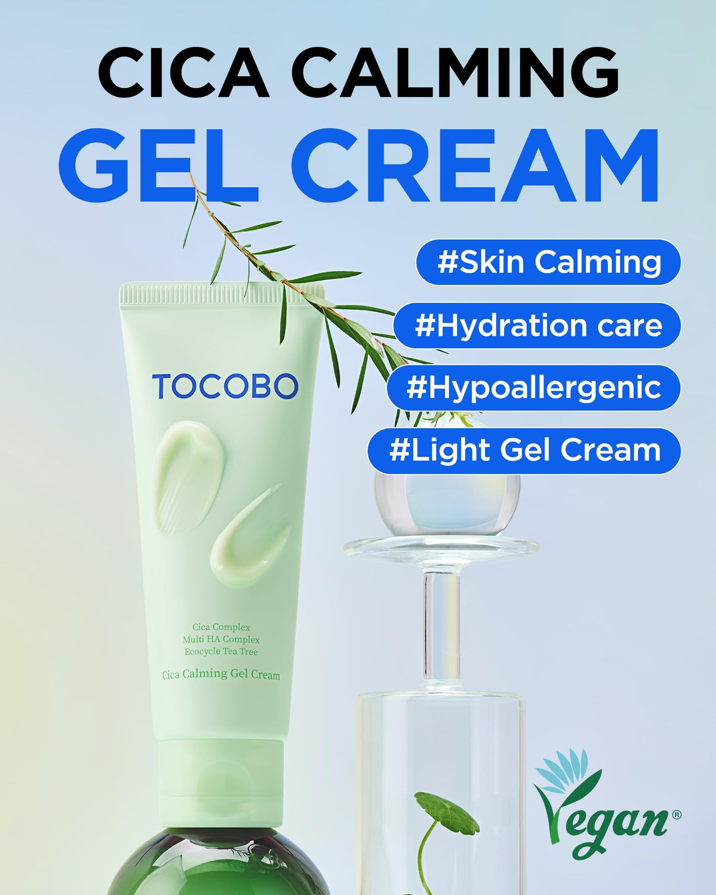 TOCOBO Cica Calming Gel Cream – Korean Vegan Moisturizer with Cica, Hyaluronic Acid & Tea Tree (2.37 oz)