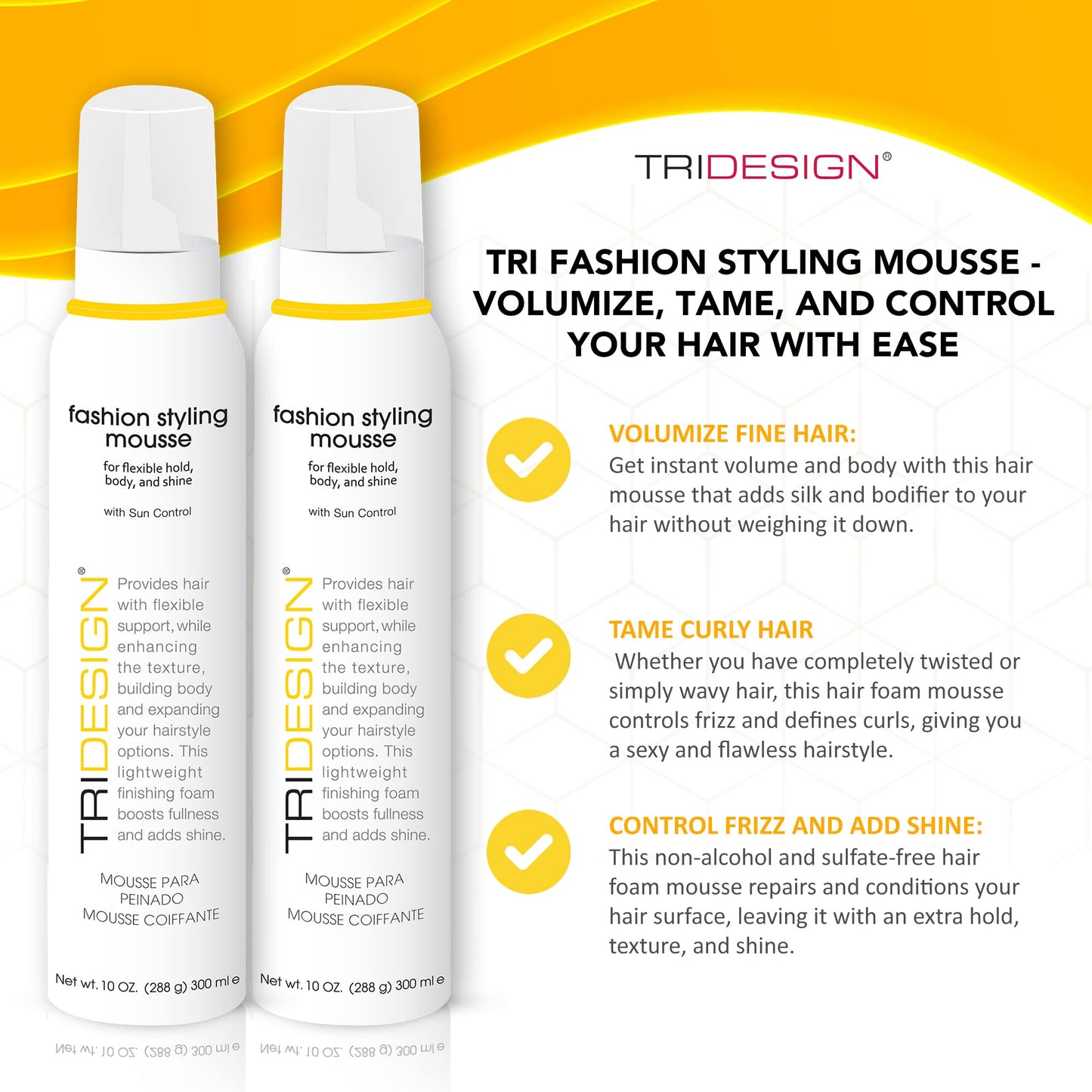 TRI Fashion Volumizing Mousse for Wavy Hair – Tame Curls, Frizz Control & Shine (2 Pack) | TRIDESIGN