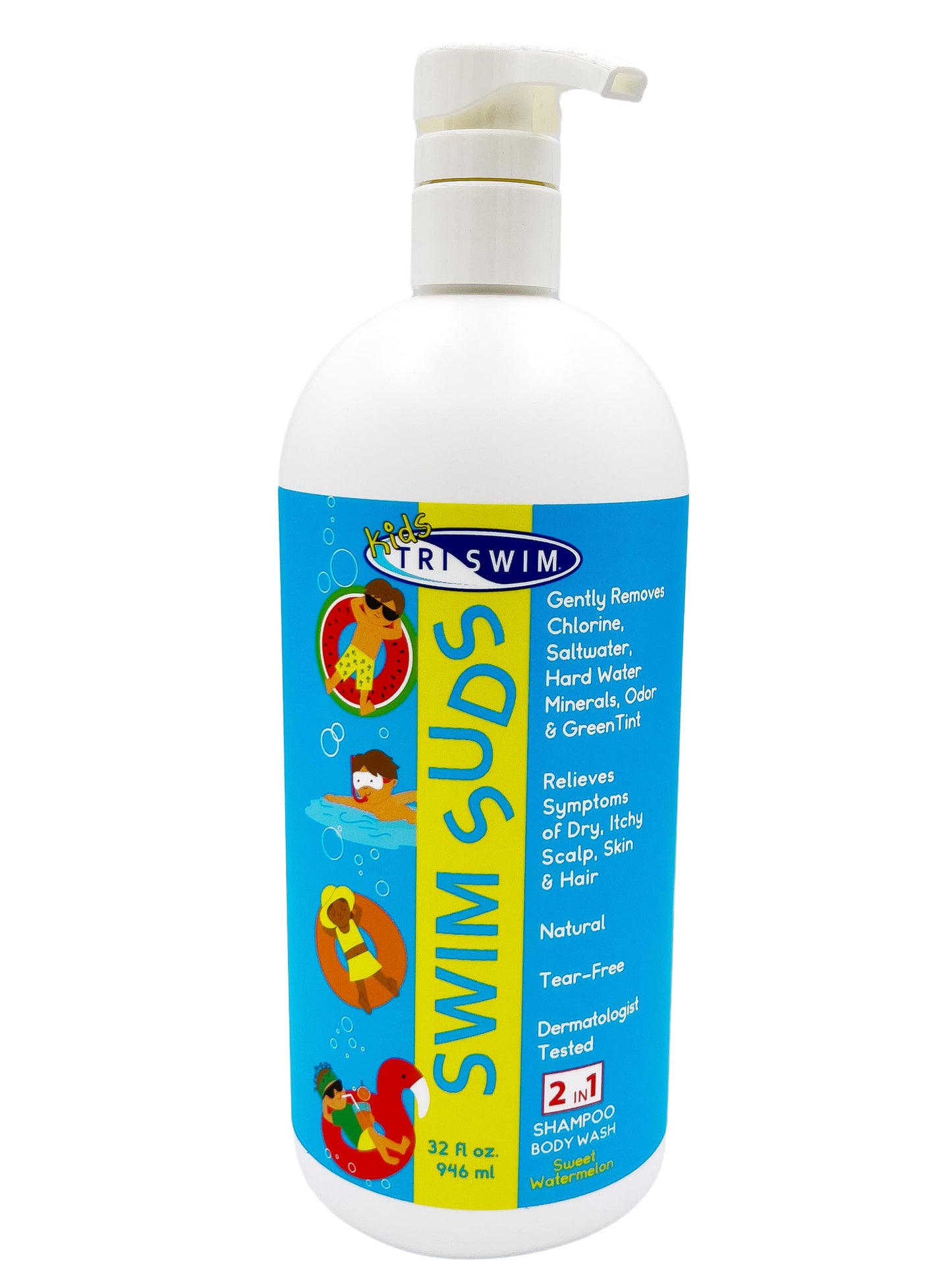 TRISWIM Kids Suds 2-in-1 Tear-Free Shampoo & Body Wash, 32 oz – Watermelon Scent
