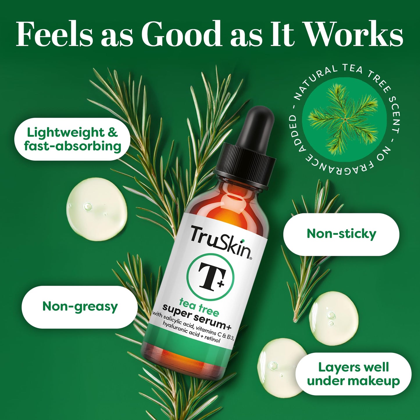 TruSkin Tea Tree Oil Acne Serum – Salicylic Acid, Niacinamide, Vitamin C & Retinol | 2 oz