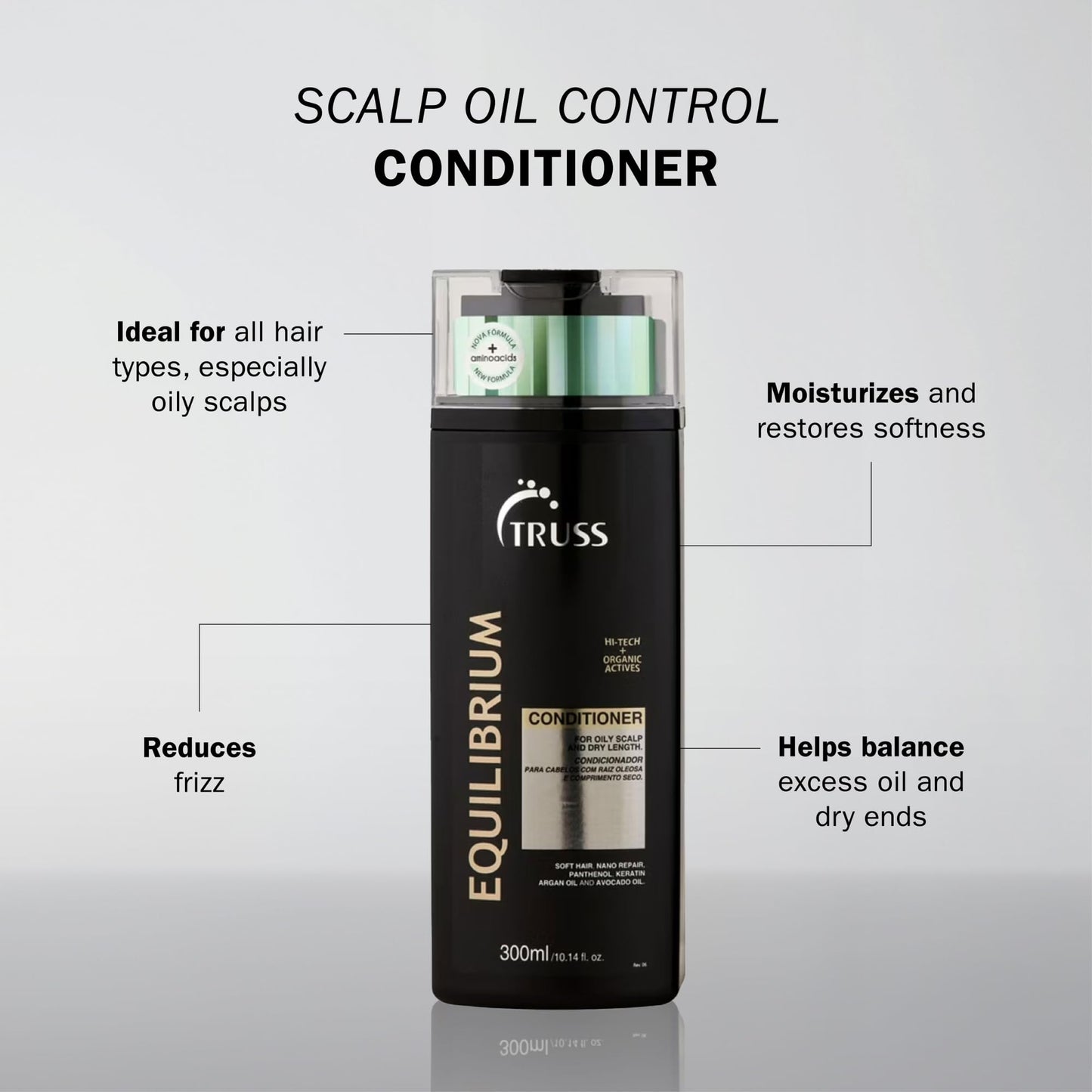 TRUSS Equilibrium Conditioner for Oily Scalp – Hydrating Keratin & Argan Oil (10.14 oz)