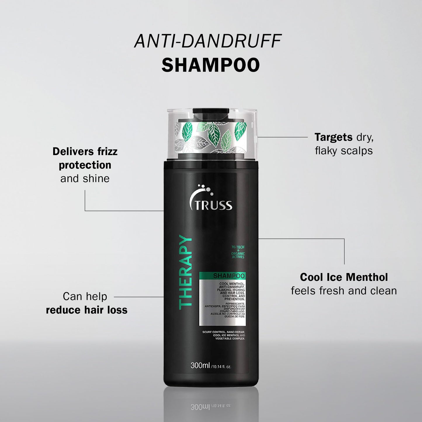 TRUSS Therapy Anti Dandruff Shampoo for Oily Scalp | Menthol Freshness, pH Balanced, Paraben-Free (10.14 oz)