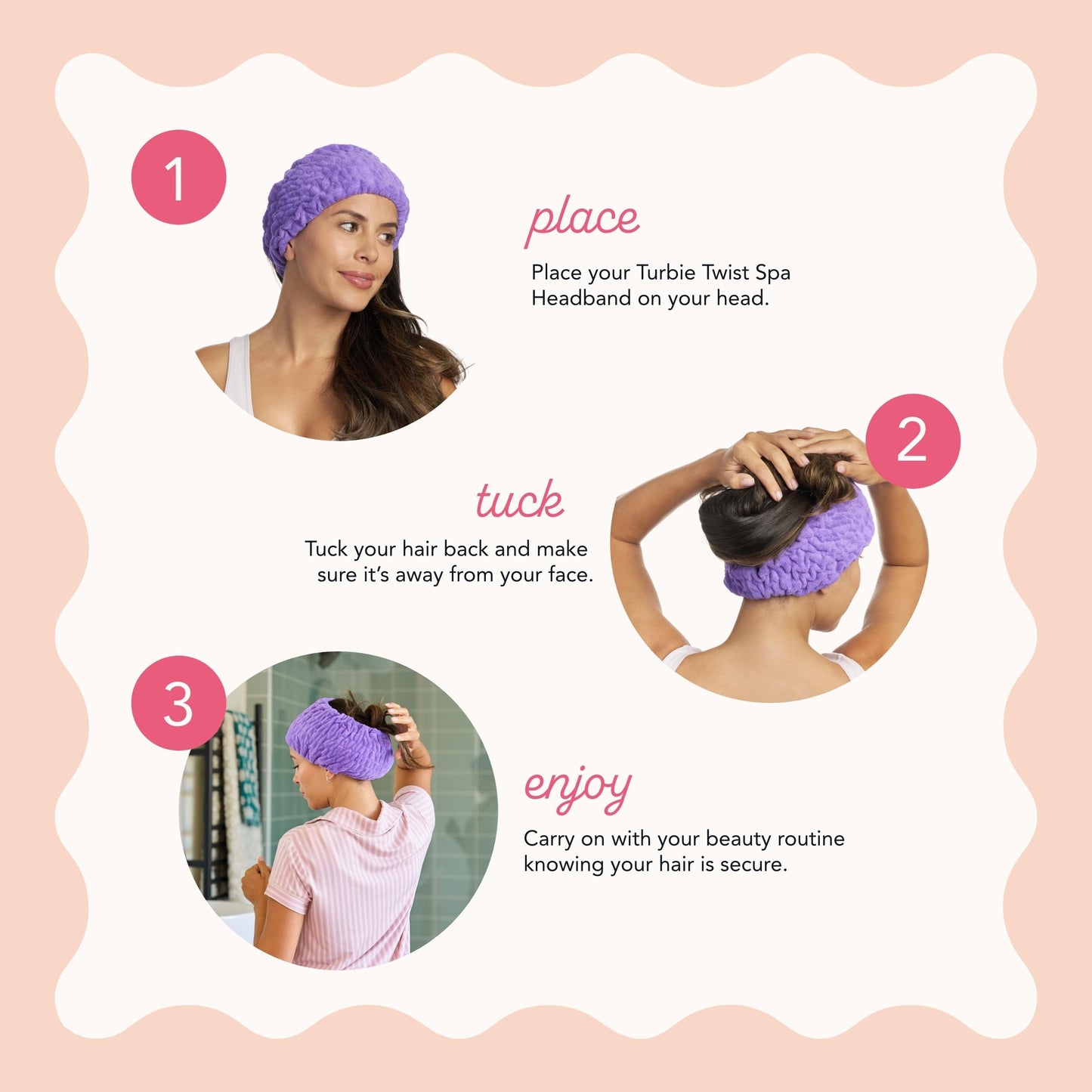 Turbie Twist 4-Pack Turbie Band – Extra-Wide Microfiber Spa Headbands for All Hair Types | Pink, Purple, Blue & White