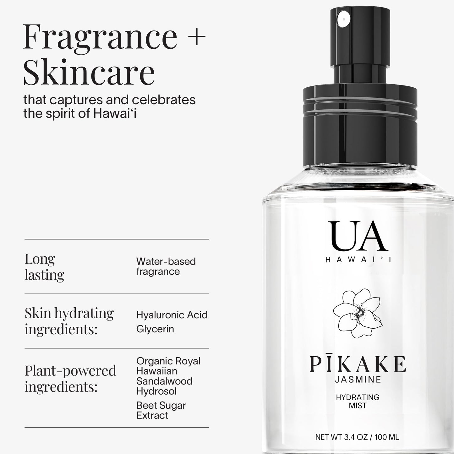 Ua Body Pikake Body & Hair Mist from Hawai‘i – Alcohol-Free Hydrating Hair & Body Fragrance (3.4 oz)