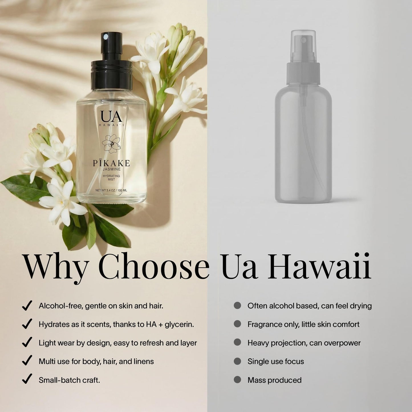 Ua Body Pikake Body & Hair Mist from Hawai‘i – Alcohol-Free Hydrating Hair & Body Fragrance (3.4 oz)