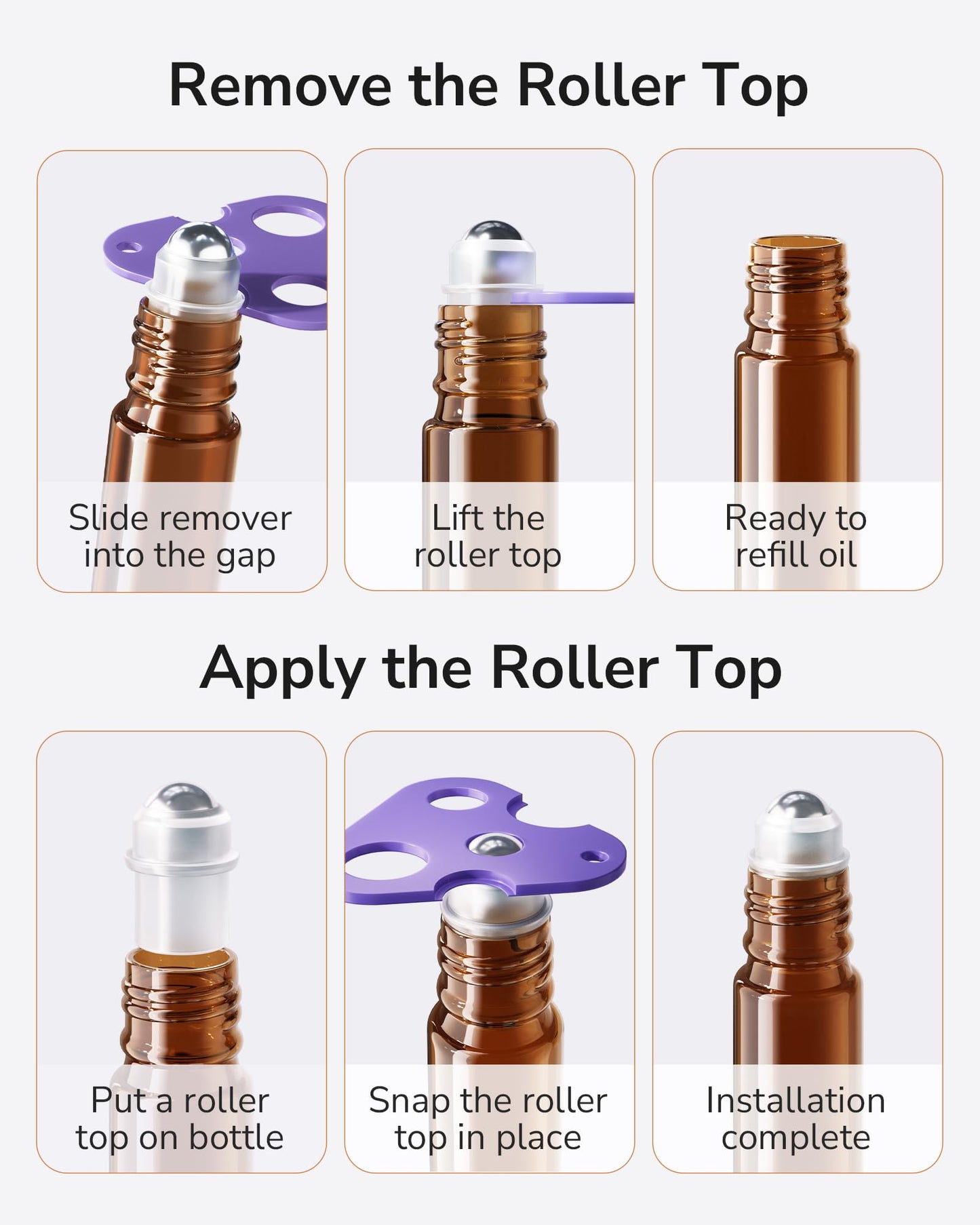 ULG 48-Pack 10ml Essential Oil Roller Bottles – Amber Glass, Stainless Steel Rollers, Waterproof Labels