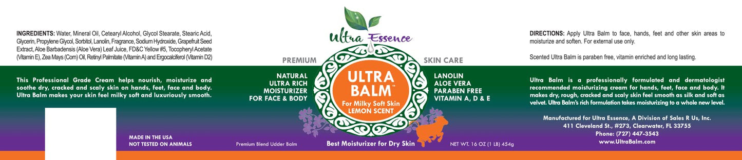 Ultra Balm Daily Moisturizer 16 oz – Dry Skin, Eczema & Psoriasis (Lemon)