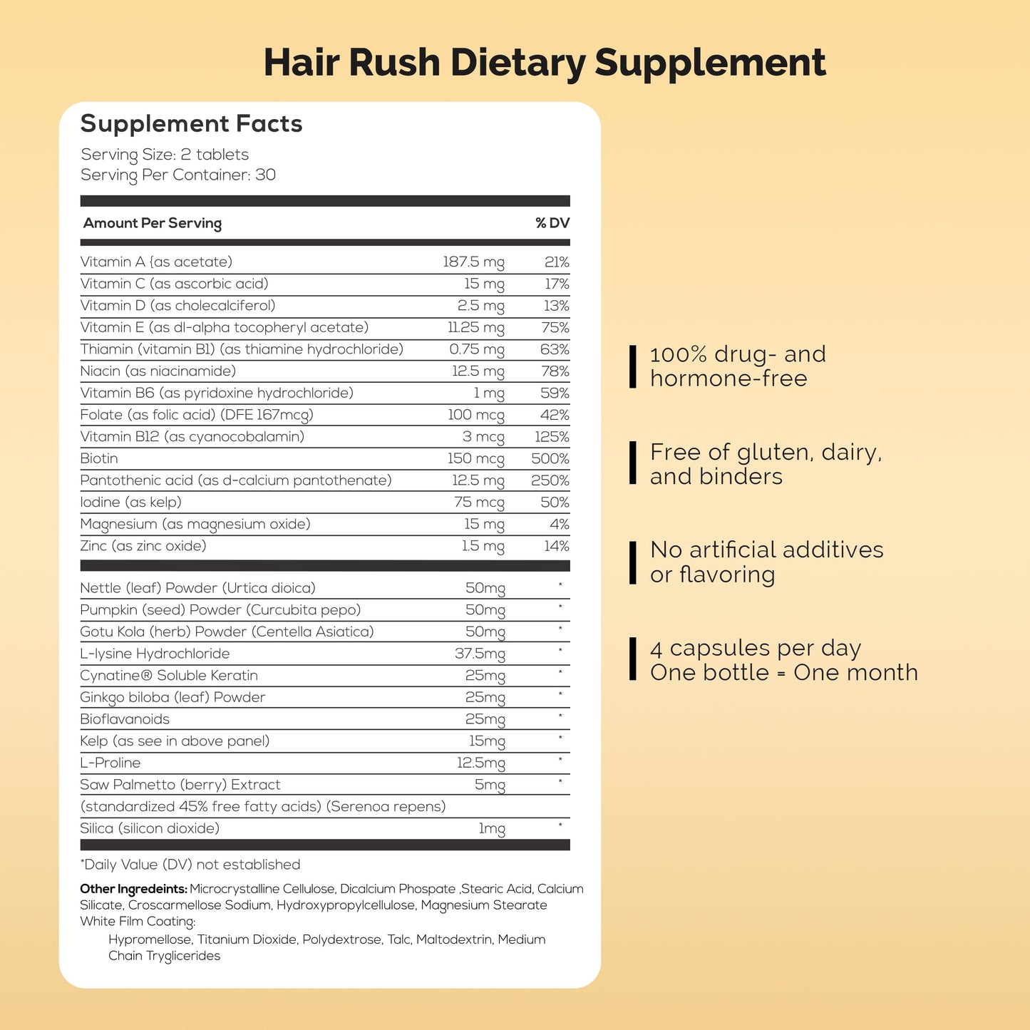 Ultrax Labs Hair Rush | Maxx Hair Growth & Anti Hair Loss Nutrient Solubilized Keratin Vitamin Supplement, 60 Tablets