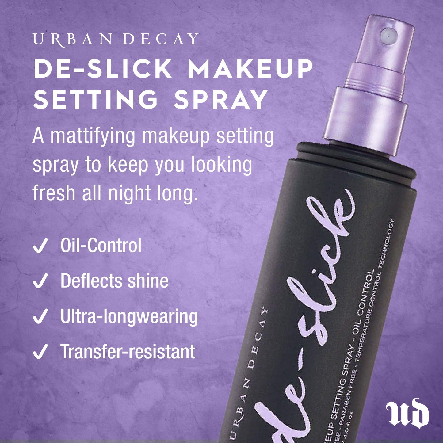 Urban Decay De-Slick Matte Setting Spray – Oil & Shine Control, Waterproof, Vegan (4 fl oz)