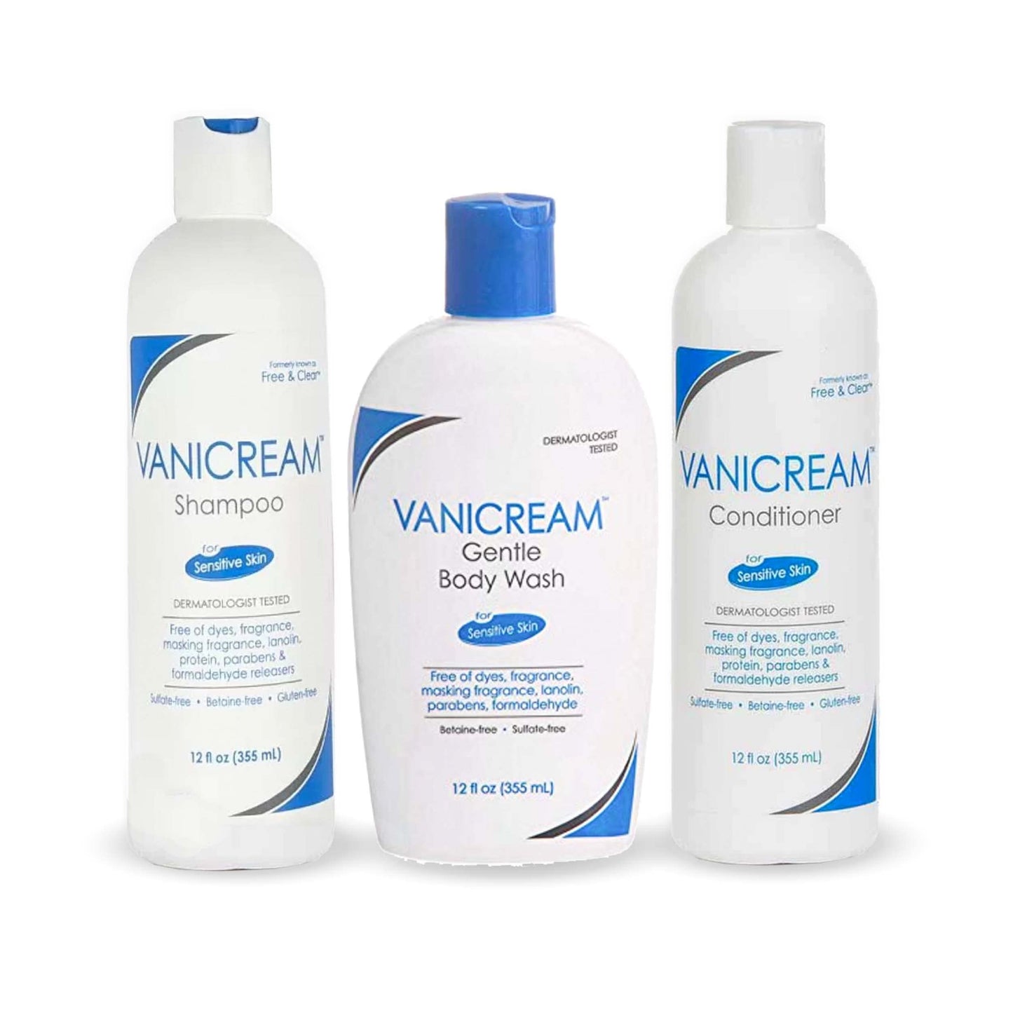 Vanicream Free & Clear Shampoo, Conditioner & Body Wash Set for Sensitive Skin - Fragrance-Free & Paraben-Free