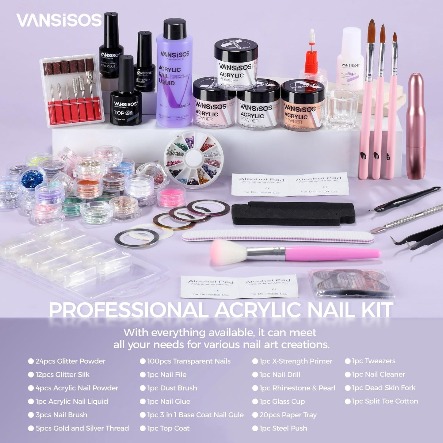 VANSISOS Professional Acrylic Nail Kit with Drill – Complete DIY Home Salon Set