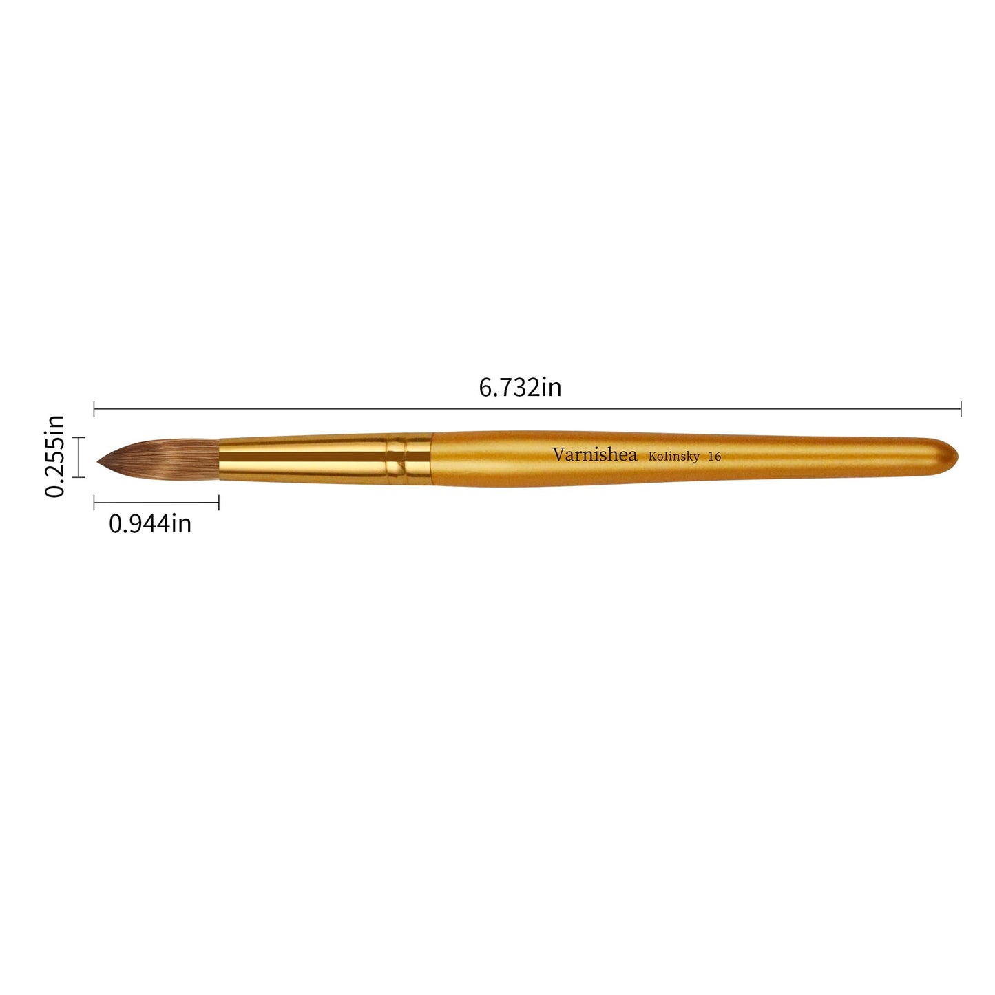 varnishea Kolinsky Acrylic Nail Brush with Golded Solid Wood Handle – Size 16