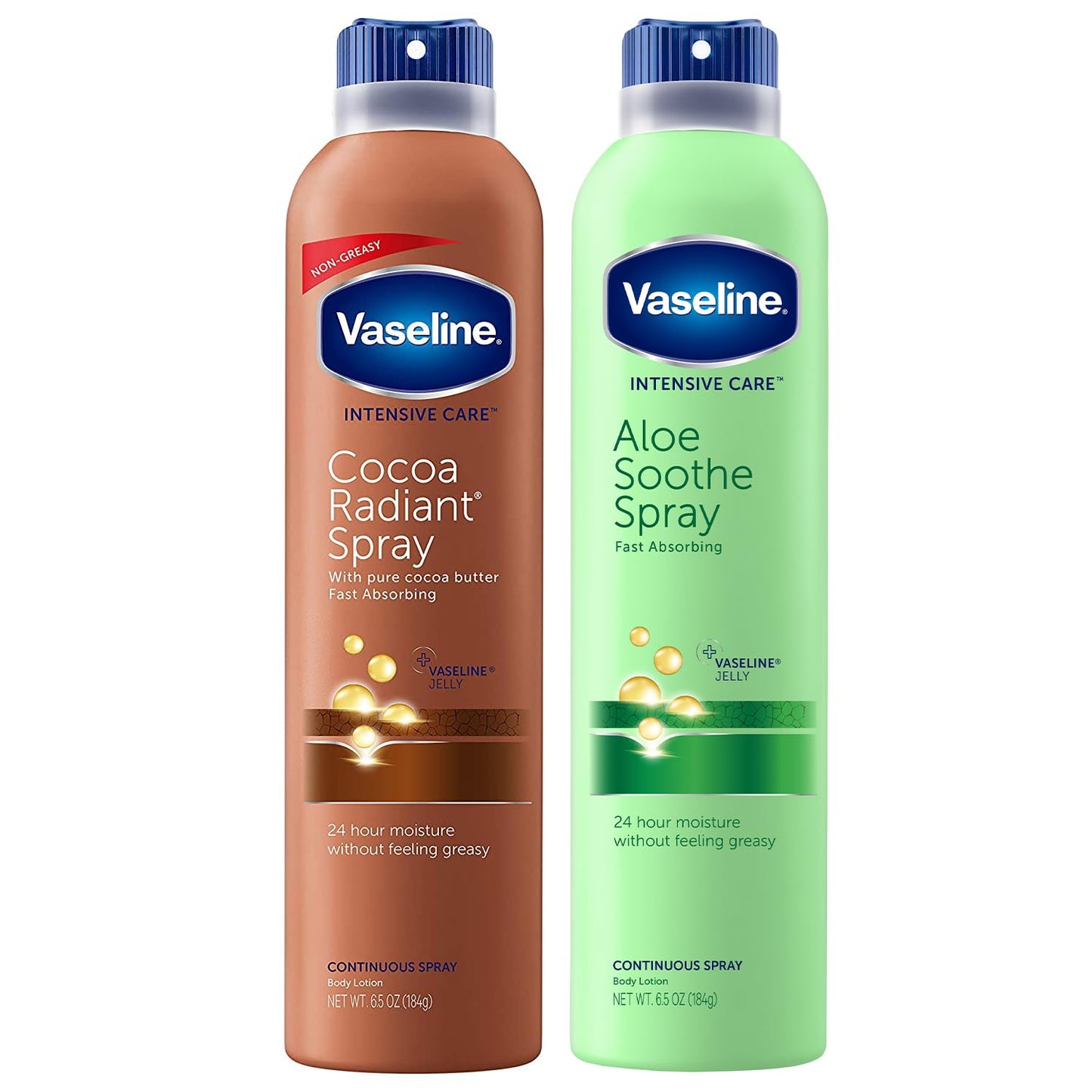Vaseline Cocoa Radiant + Aloe Soothe Spray 2-Pack — Non-Greasy, Fast-Absorbing Moisturizers