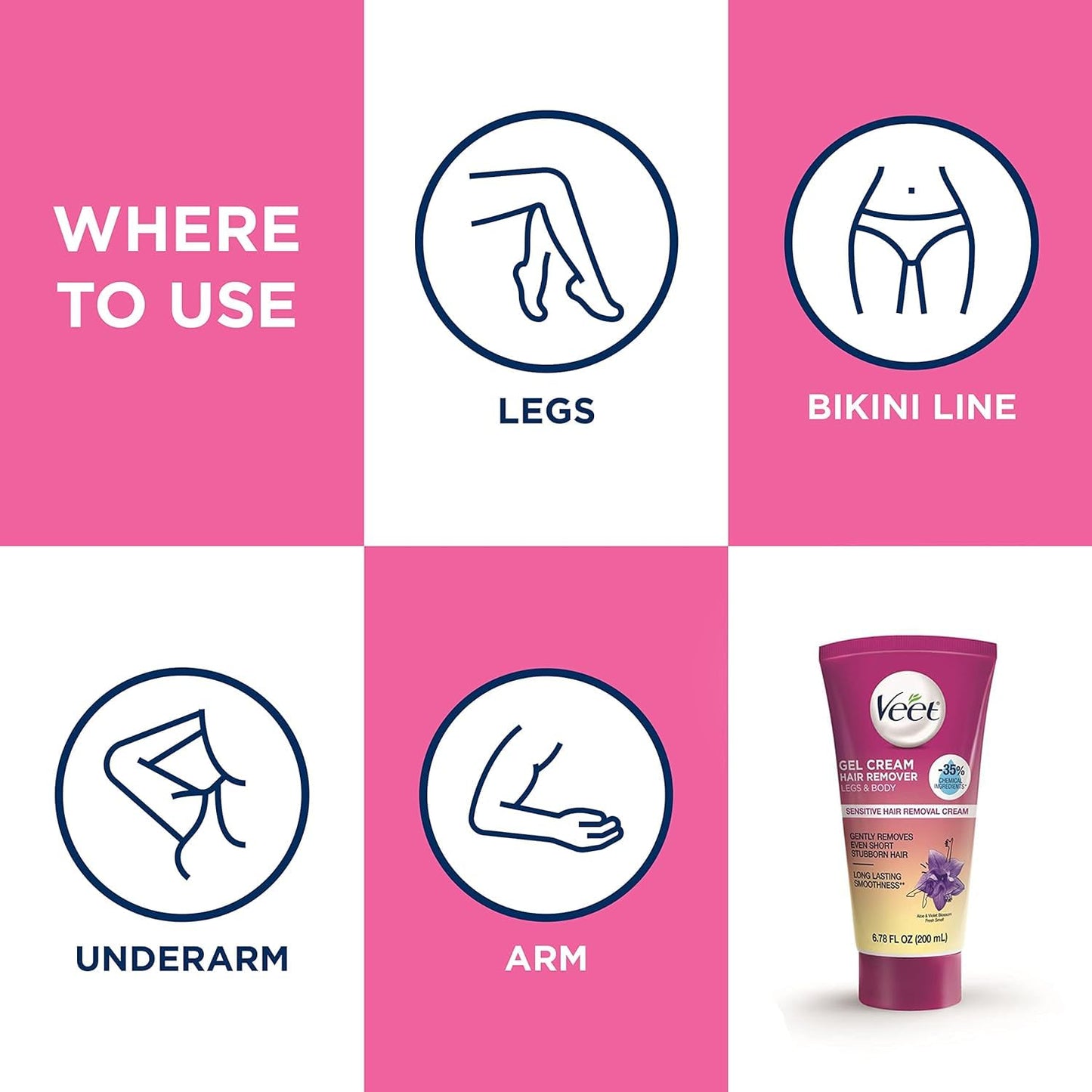 Veet Fast Acting Gel Cream Hair Remover for Women – 6.78 oz (Pack of 3)