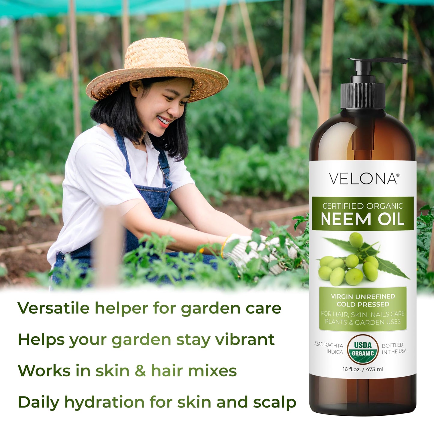 Velona Neem Oil USDA Organic - 64 fl oz | Cold-Pressed Virgin Carrier Oil