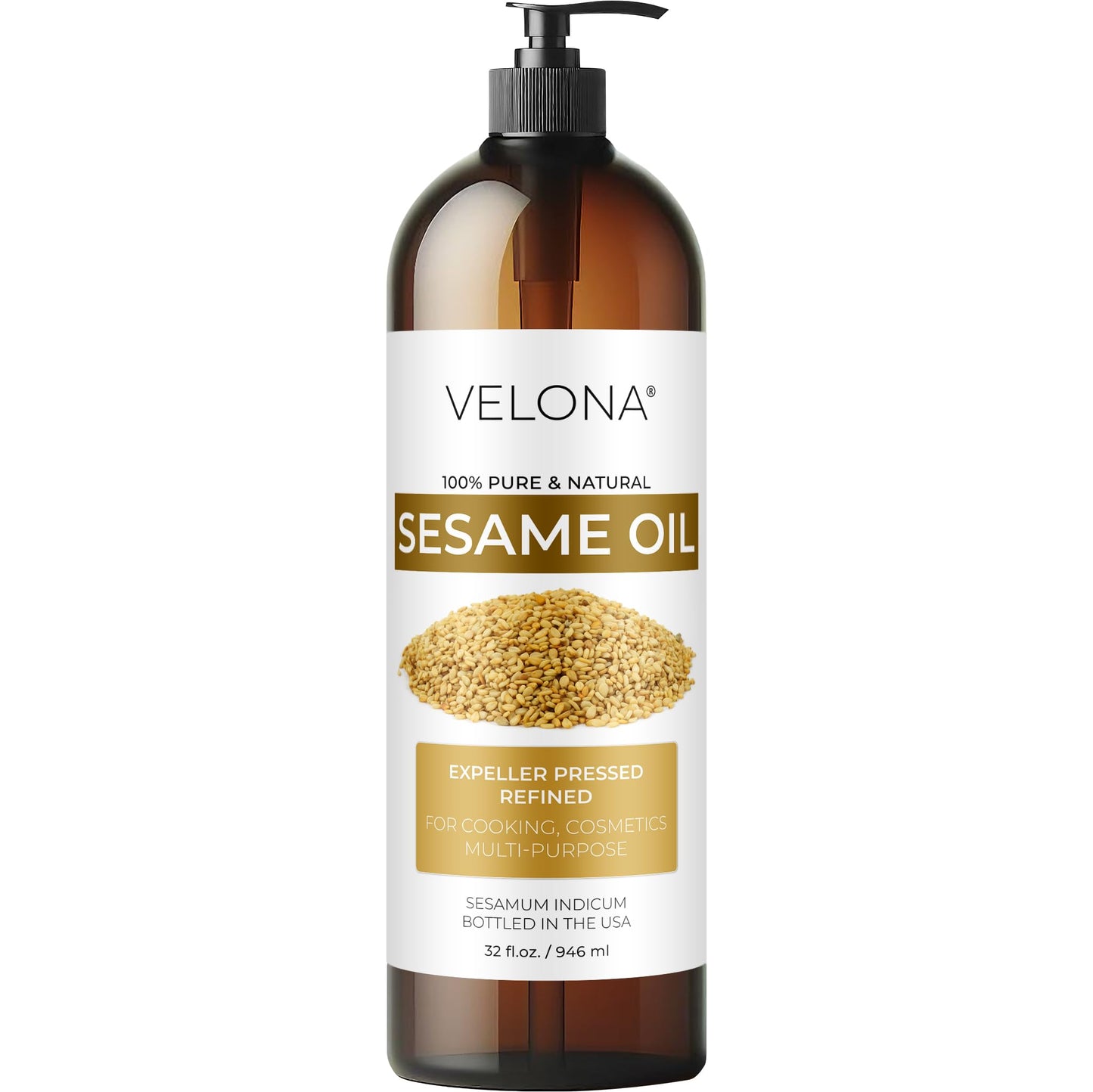 Sesame Seed Oil by Velona - 32 fl oz | Pure Carrier Oil for Skin, Hair & Cooking