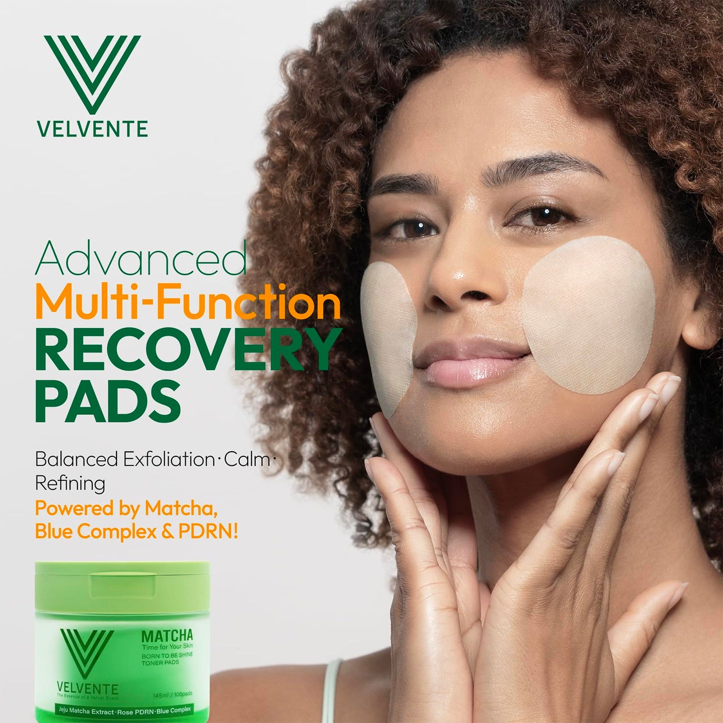 Velvente Matcha Toner Pads | Recovery & Refining with Rose PDRN, 100 Pads