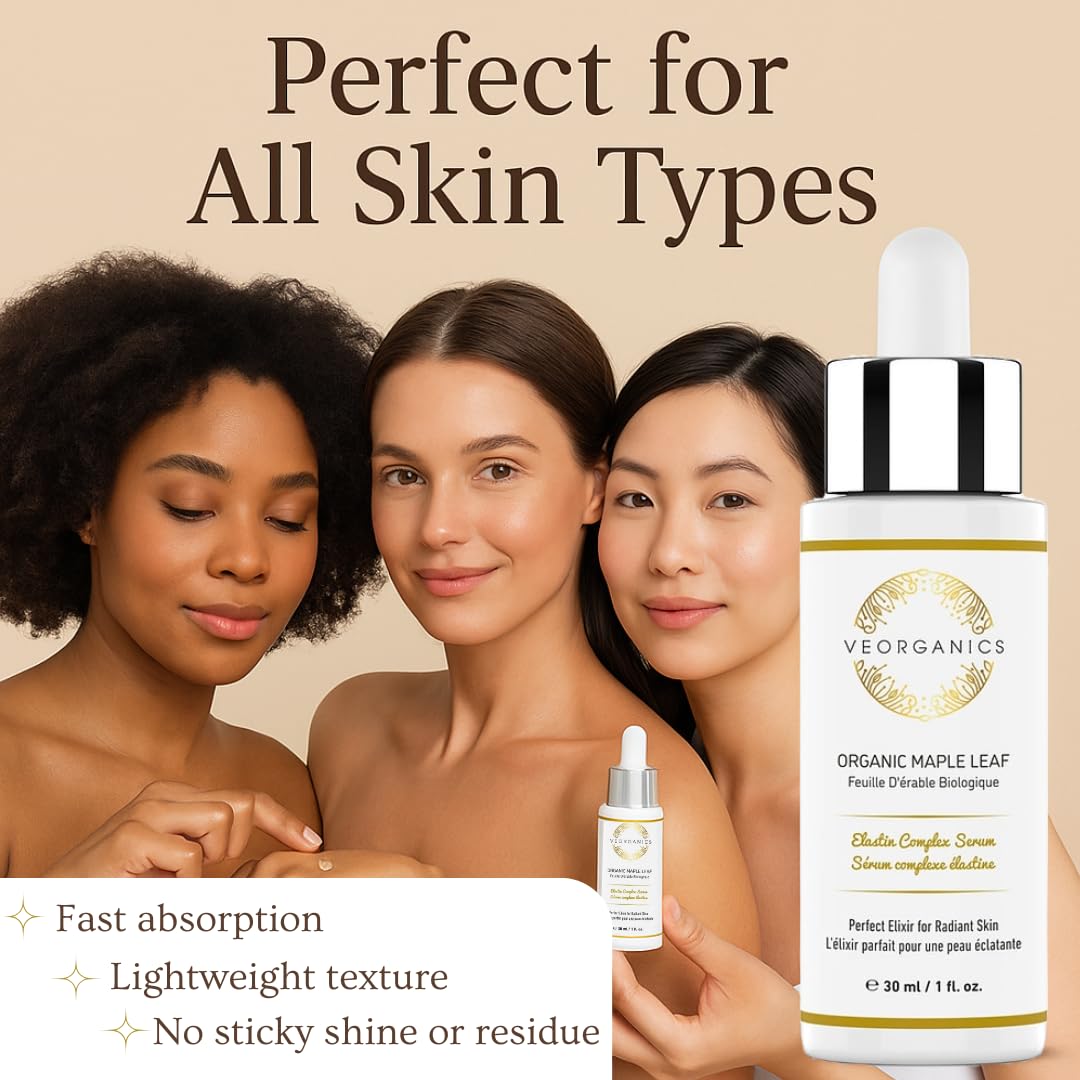 VeOrganics Maple Leaf Elastin Complex Facial Serum – Vitamin C Rich Anti-Aging