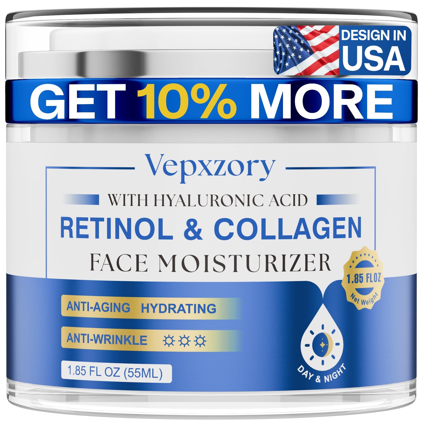 Vepxzory Retinol Moisturizer with Hyaluronic Acid | Anti-Aging Face Cream