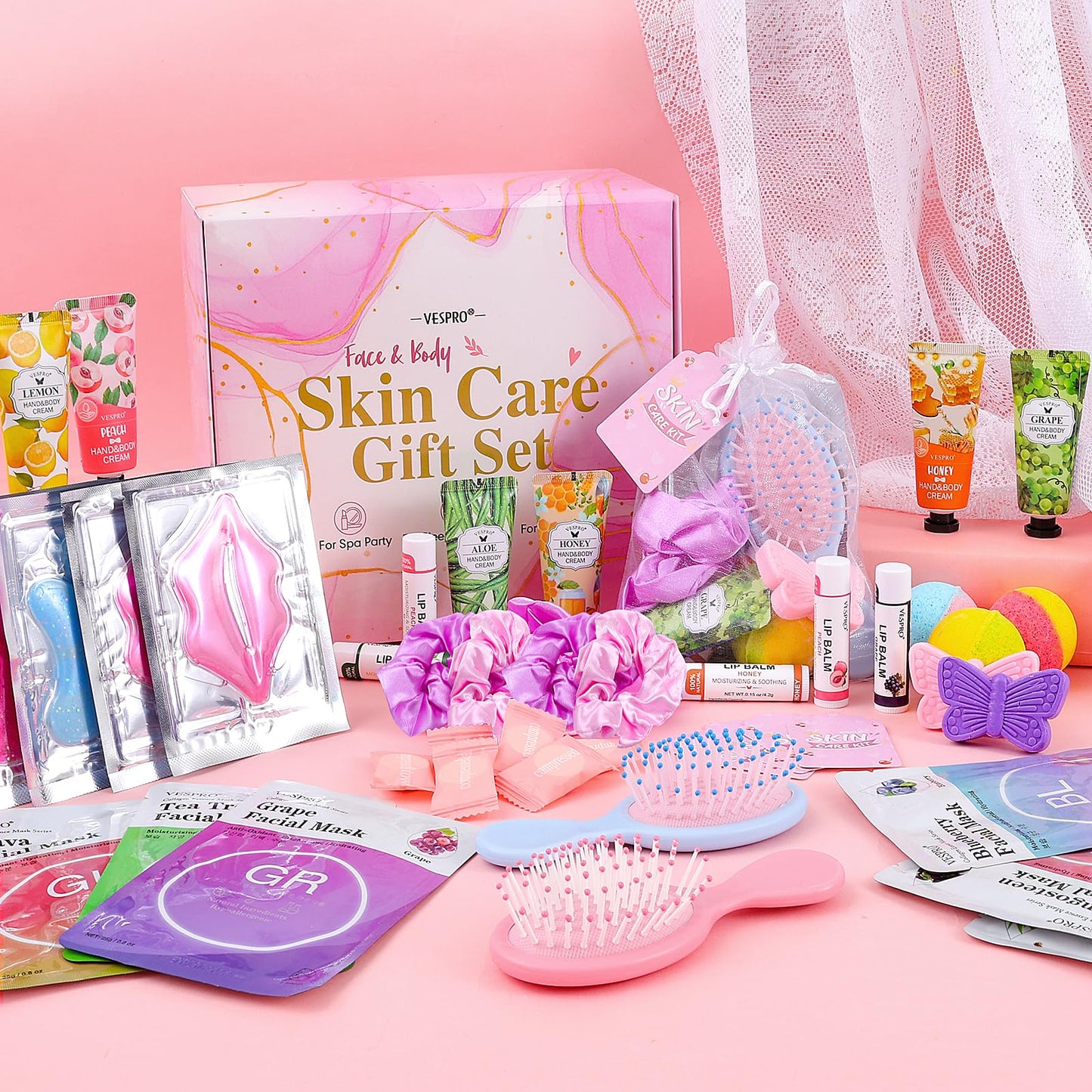 VESPRO 110PCS Spa Party Supplies for Teen Girls – Face Masks, Hand Cream, Lip Balm & More