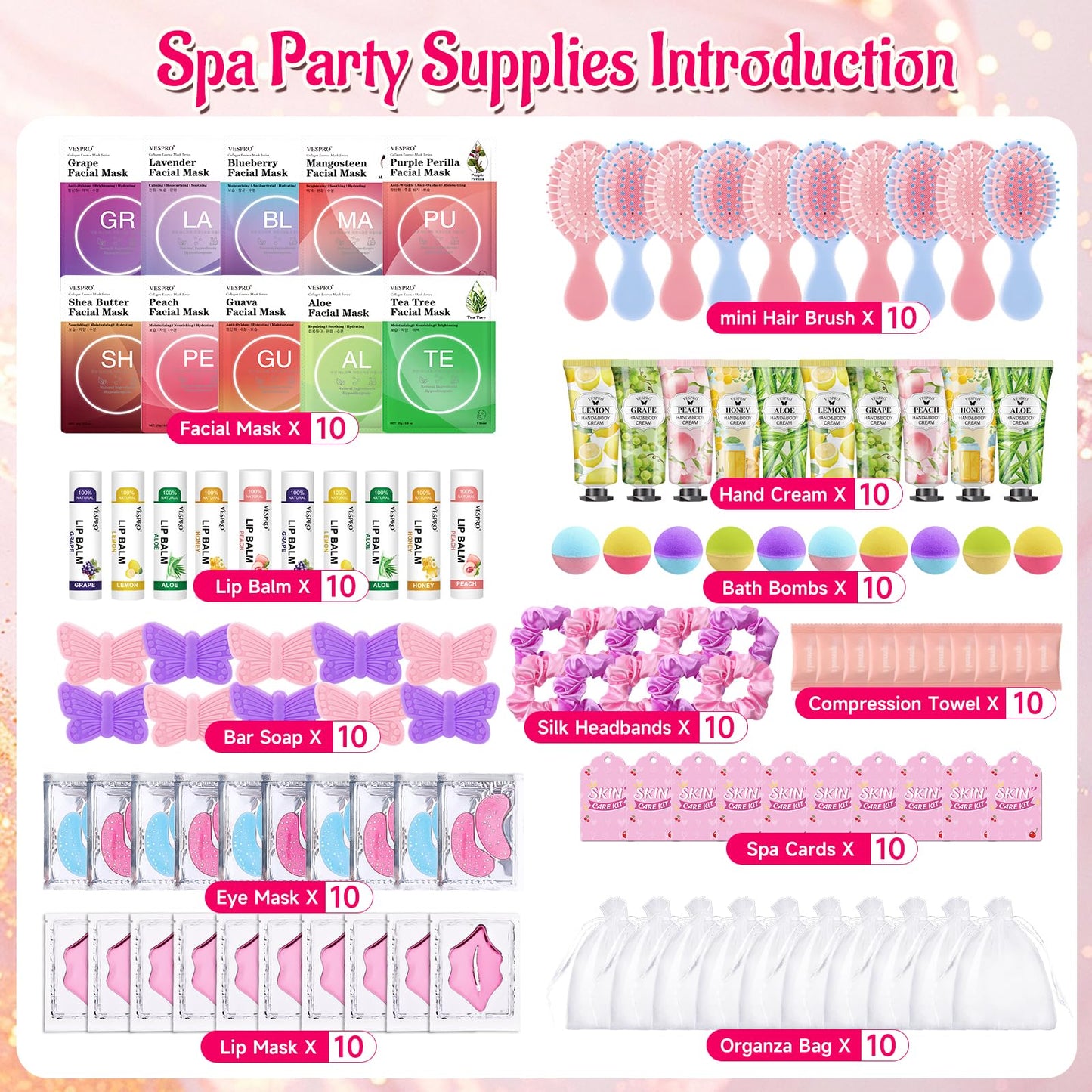 VESPRO 110PCS Spa Party Supplies for Teen Girls – Face Masks, Hand Cream, Lip Balm & More