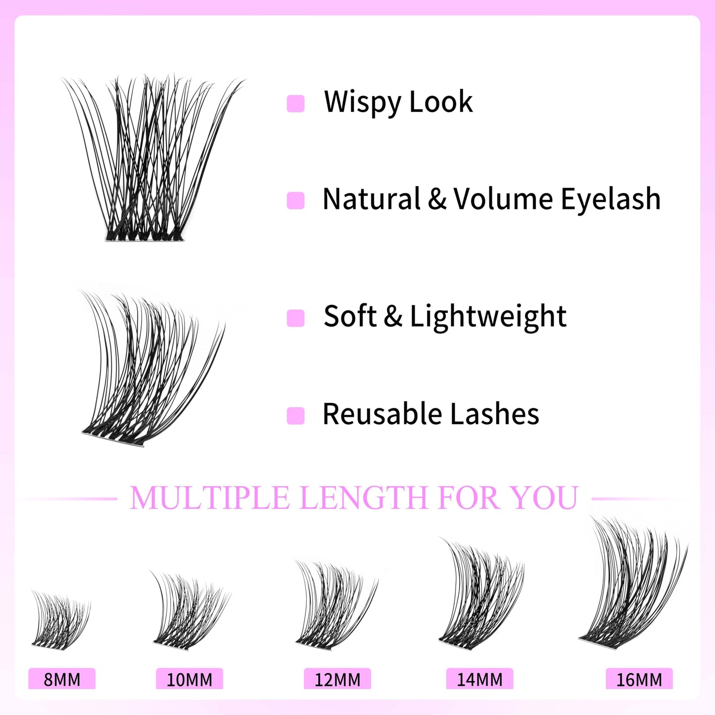 VEYESBEAUTY Lash Clusters – DIY False Eyelashes, Five-Second Series (8-16mm)