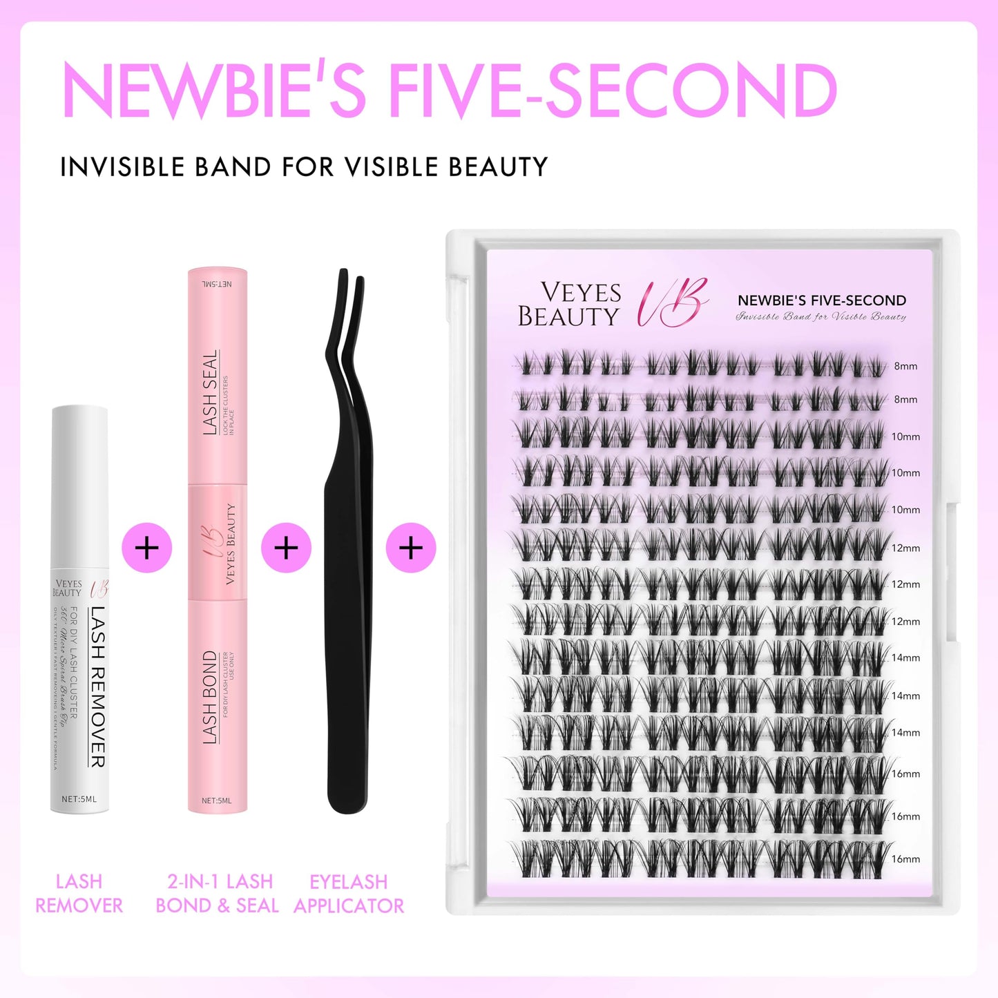 VEYESBEAUTY Lash Clusters Kit – DIY Individual Lashes, Whisper Lash 8–16mm