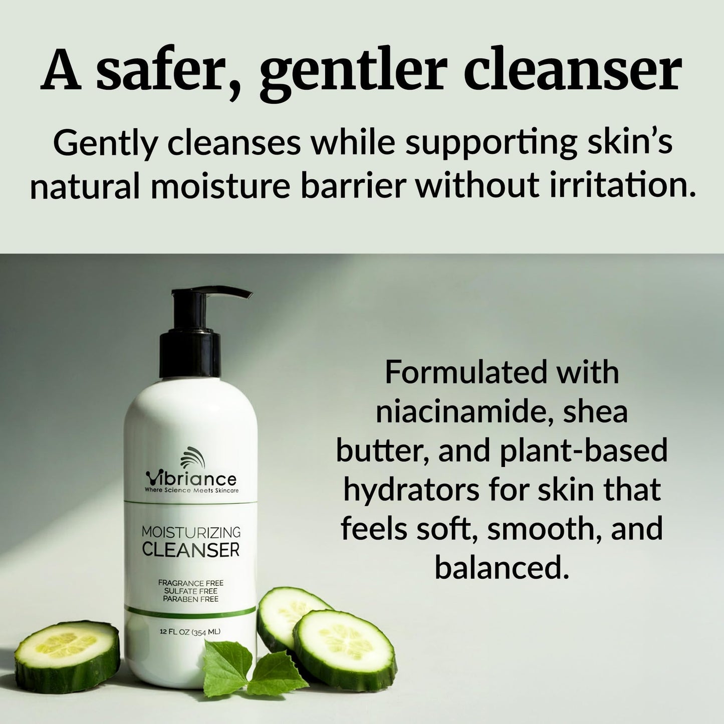 Vibriance Moisturizing Cleanser – Oil-to-Foam Face Wash with Niacinamide & Shea Butter for Mature Skin | Hydrating & Gentle, Sulfate-Free, 12 oz