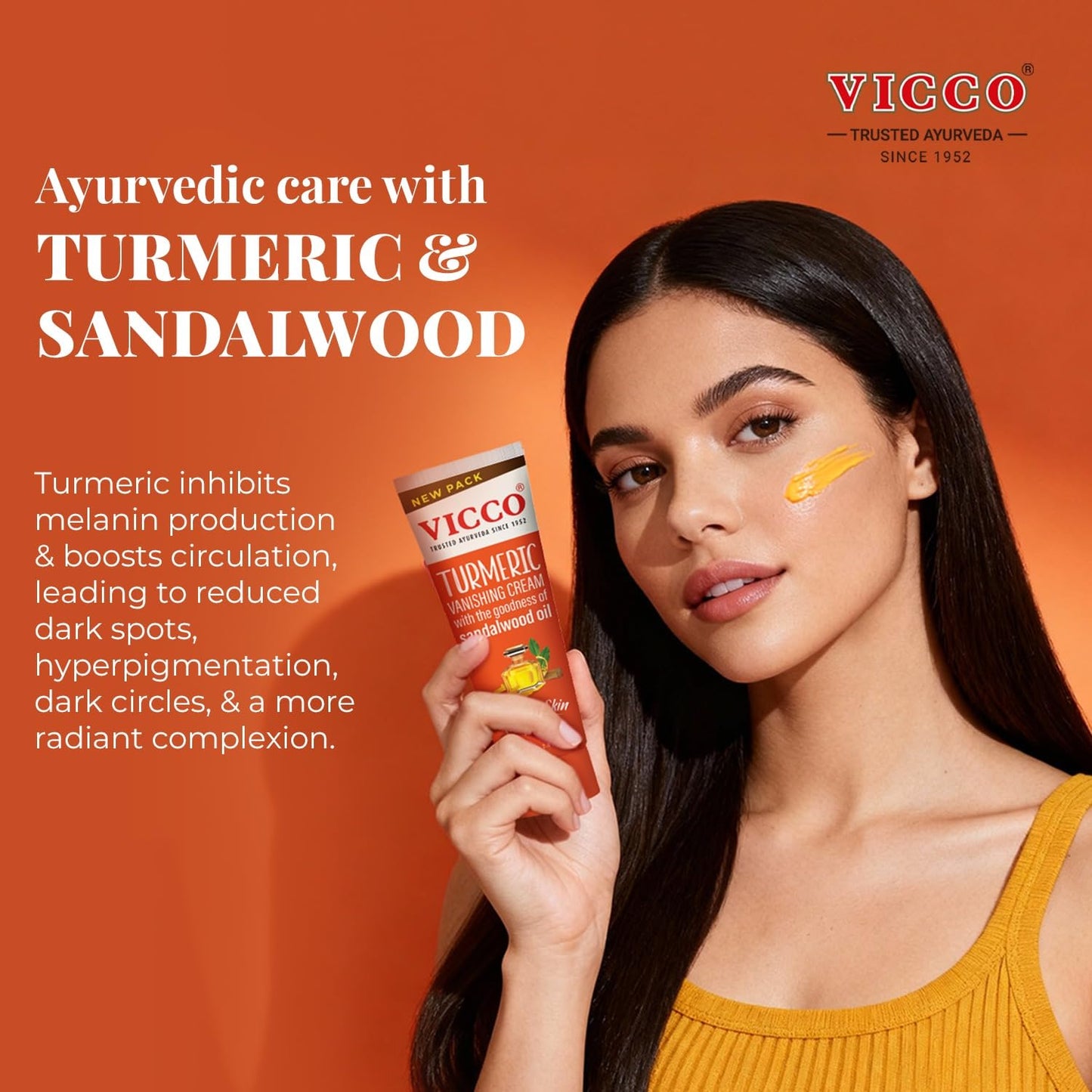 Vicco Turmeric Face Moisturizer Cream with Sandalwood Oil – 70-Year Ayurveda Legacy, Hydrating Natural Turmeric, Vegan, 3 x 2.82 oz