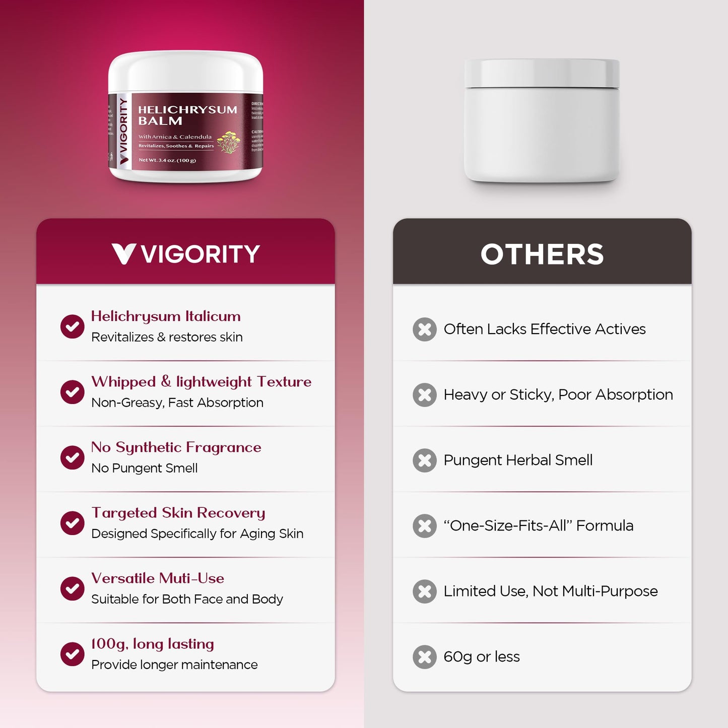 Vigority Helichrysum Balm – Soothes Fragile Skin with Arnica & Calendula, 3.4 oz