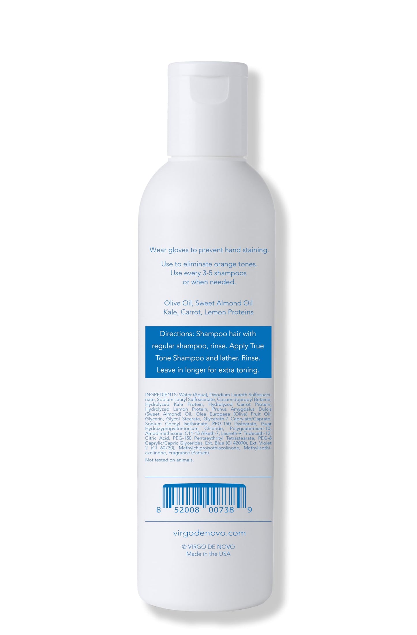 Virgo de Novo Blue Toning Shampoo 8 oz – Neutralizes Brass & Orange Tones (Sulfate-Free, Vegan)